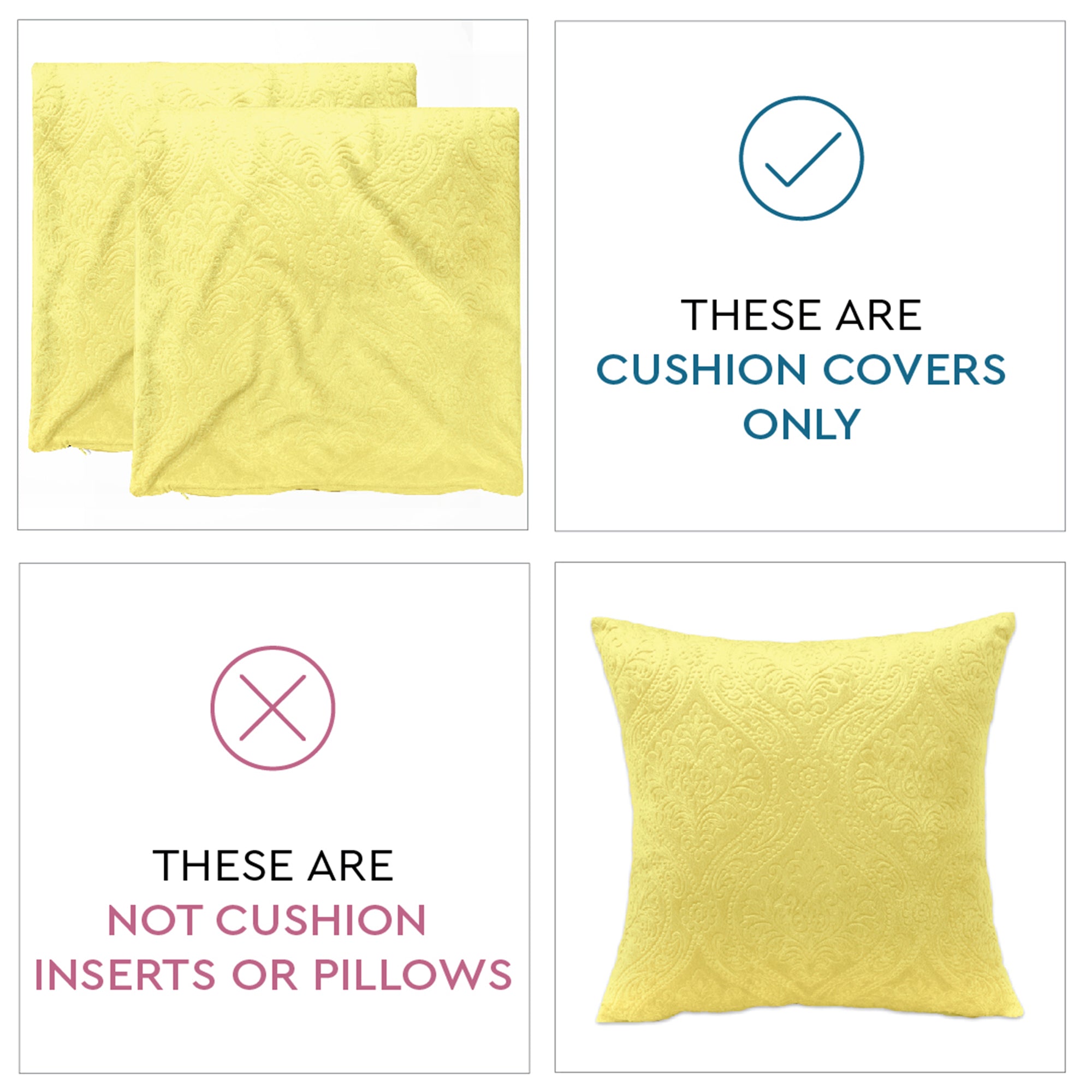 Embossed Velvet Pale Lime Cushion Cover (Pack of 2)