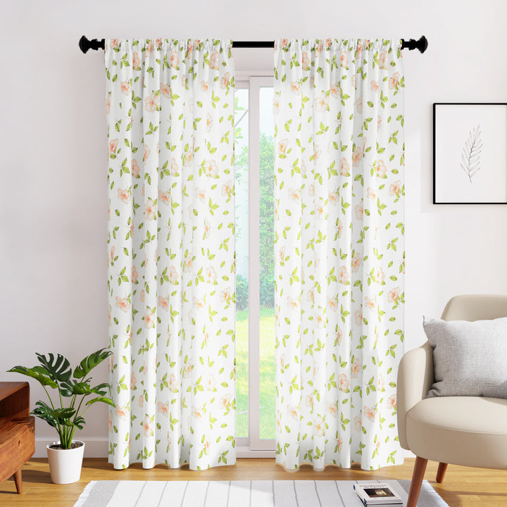 Polyester Hibiscus 2 Curtain (Pack of 2)