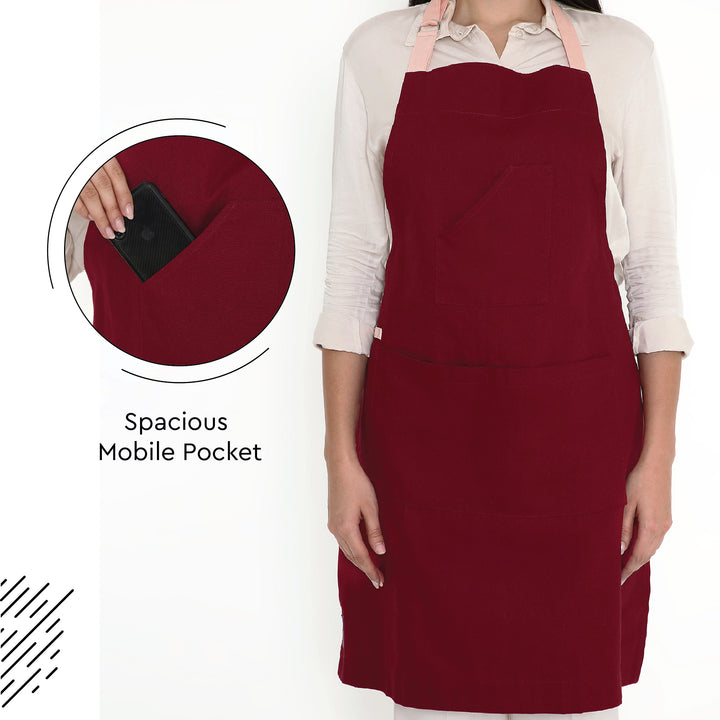 Cotton Maroon Apron (Pack of 1)