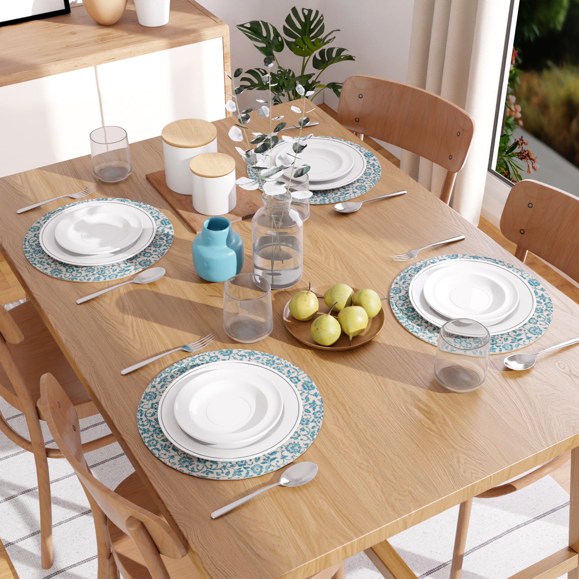 Cotton Printed Light Blue Placemat (Pack of 4)
