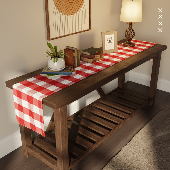 Cotton Buffalo Red Checks Table Runner (Pack of 1)