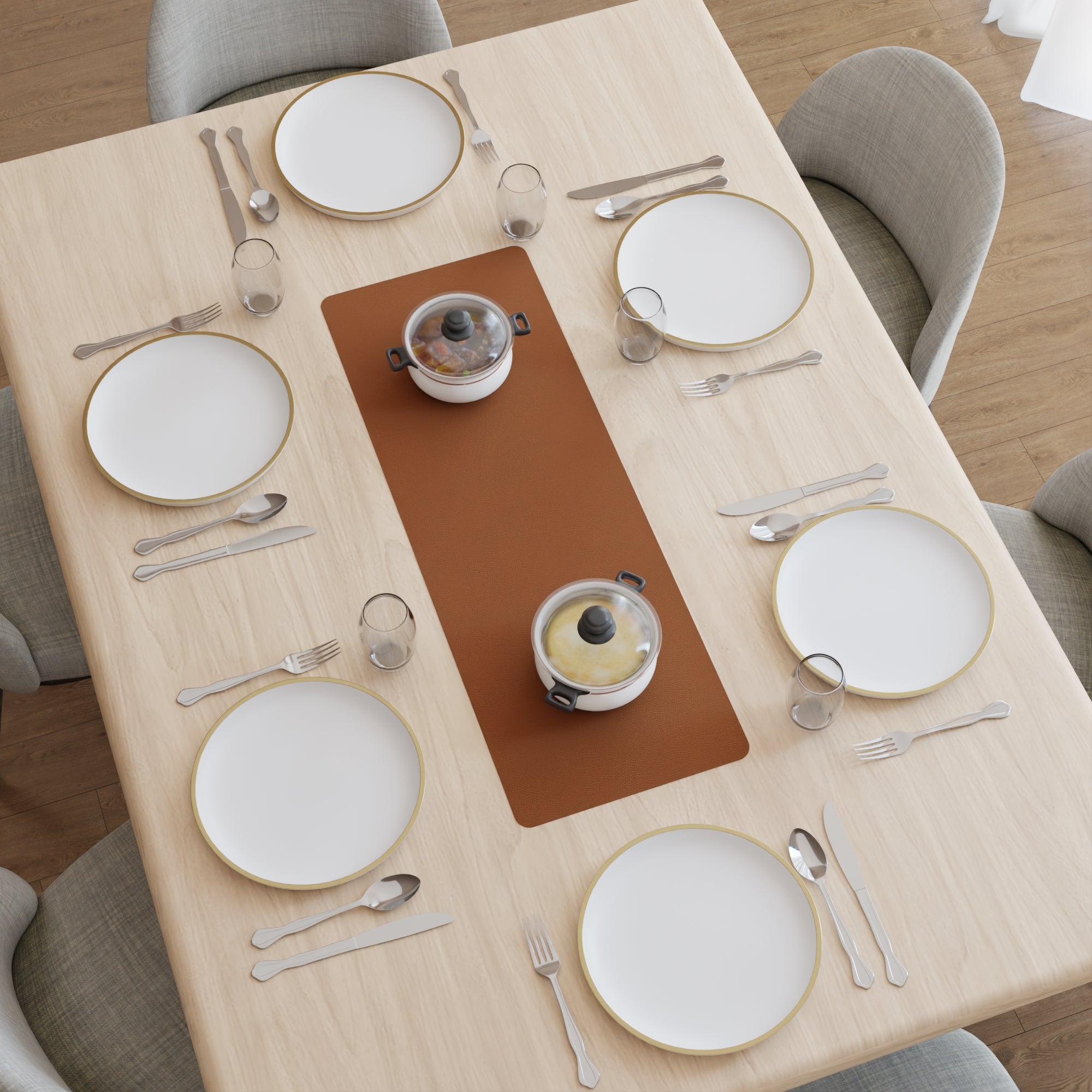 2 Sided Leather Brown & Tan Table Runner (Pack of 1)