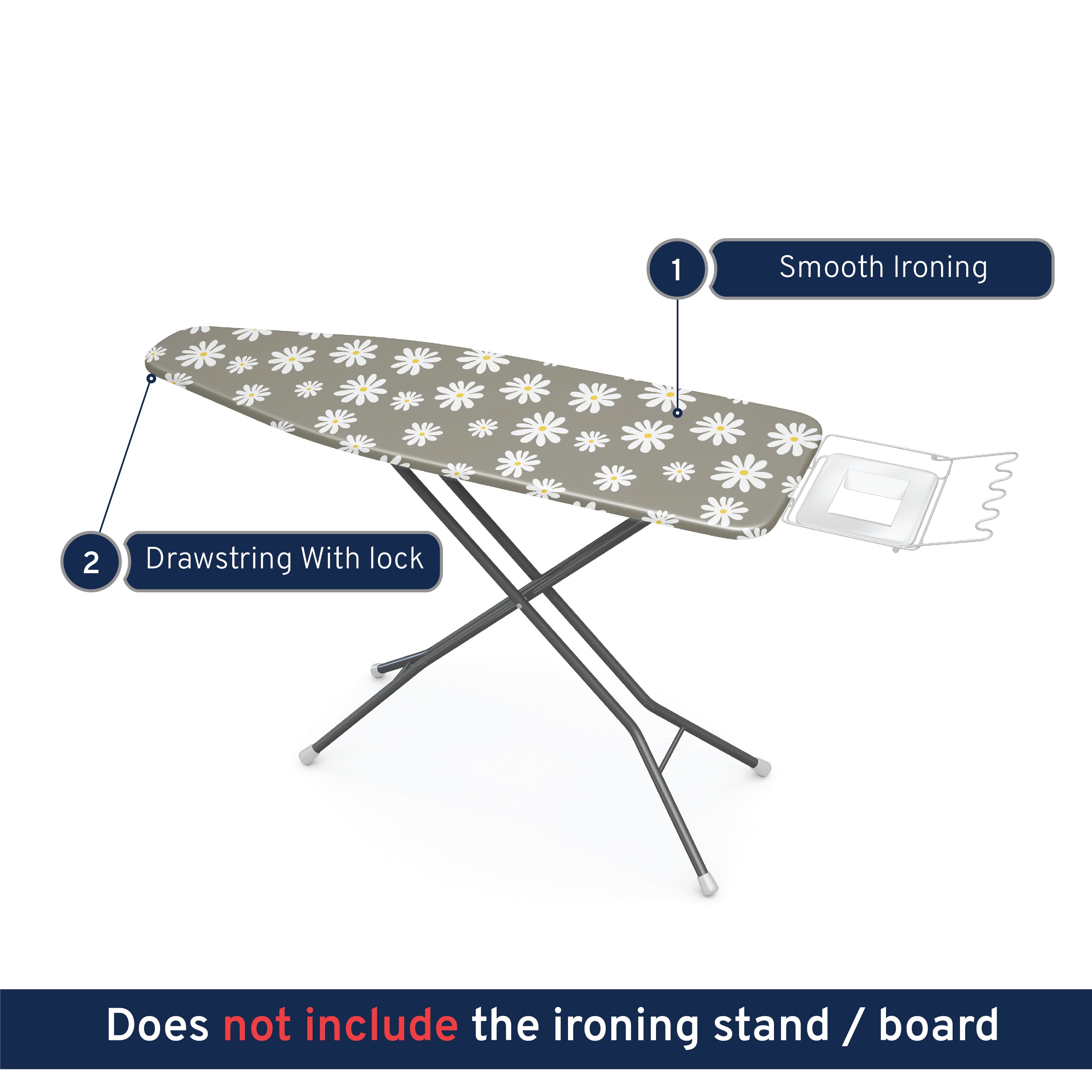 20s Sheeting Daisy Grey Ironing Board Cover (Pack of 1)