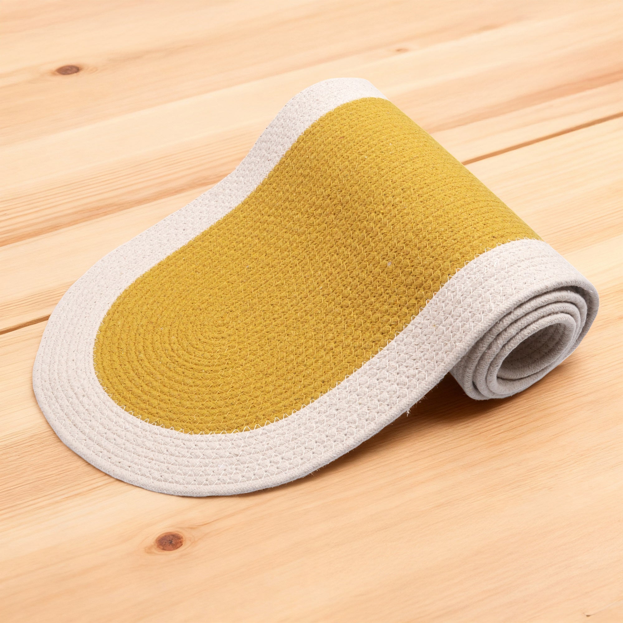 Cotton Yellow & Off White Table Runner (Pack of 1)