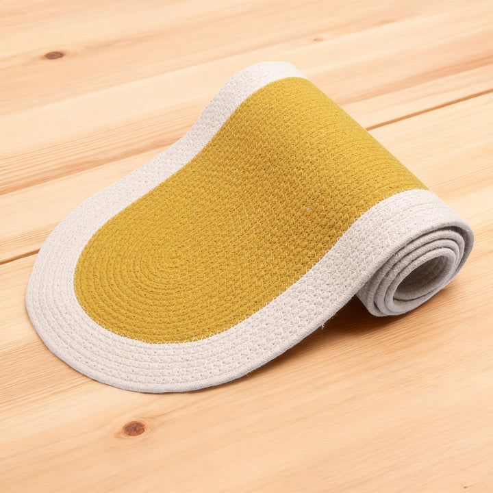 Cotton Yellow & Off White Table Runner (Pack of 1)