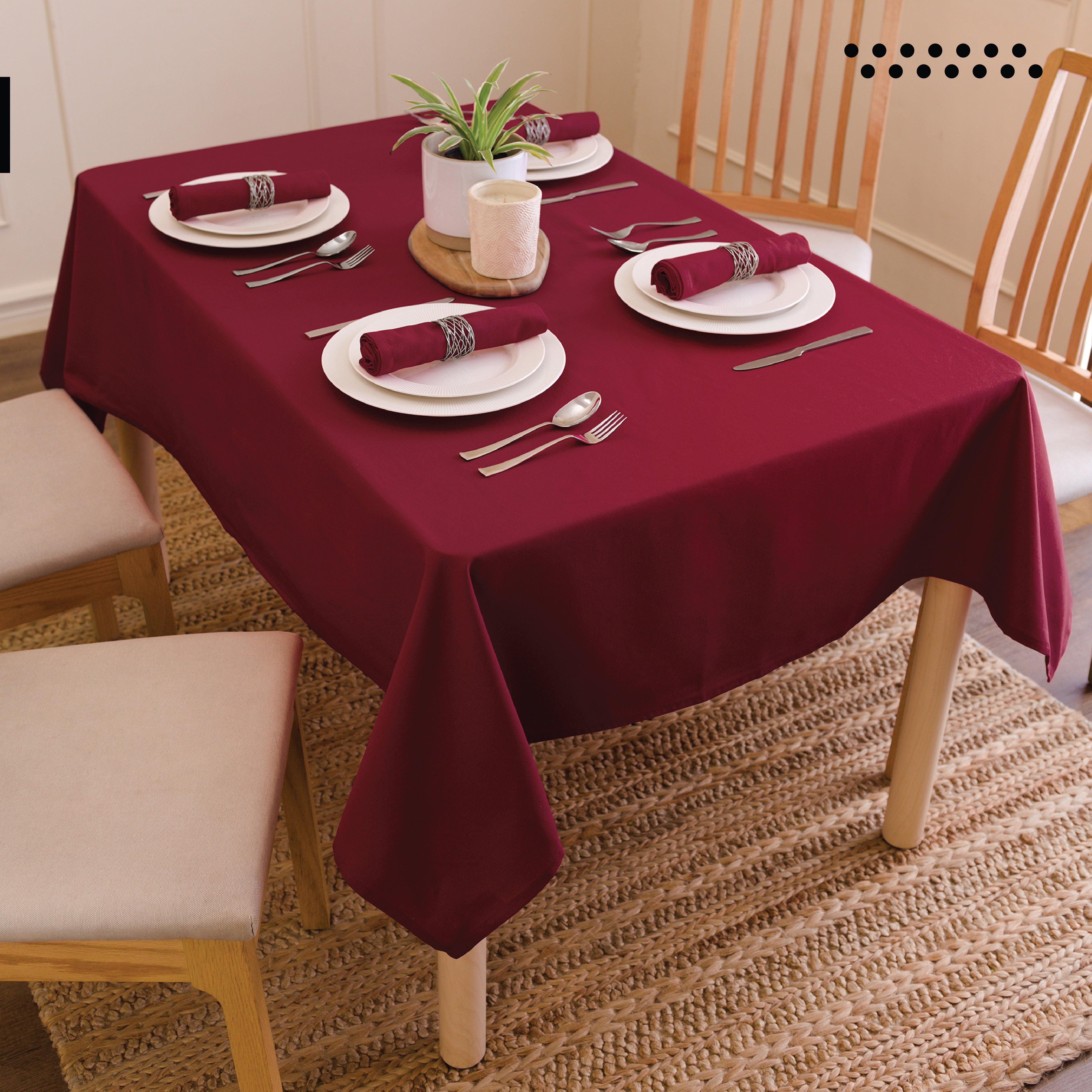 Cotton Rich Maroon Table Cloth (Pack of 1)