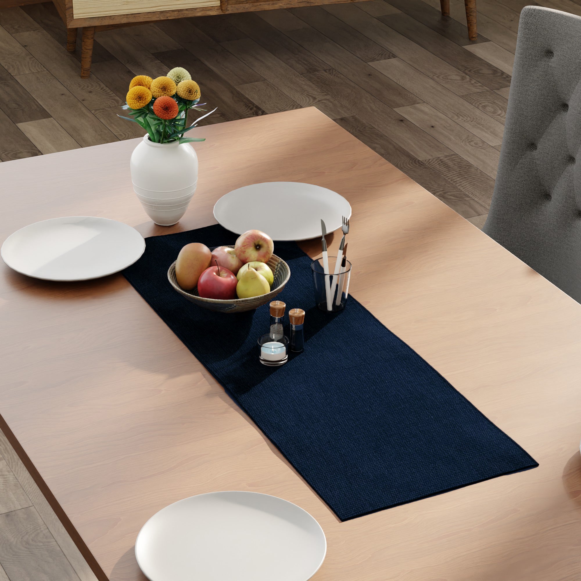 Chenille Navy Blue Table Runner