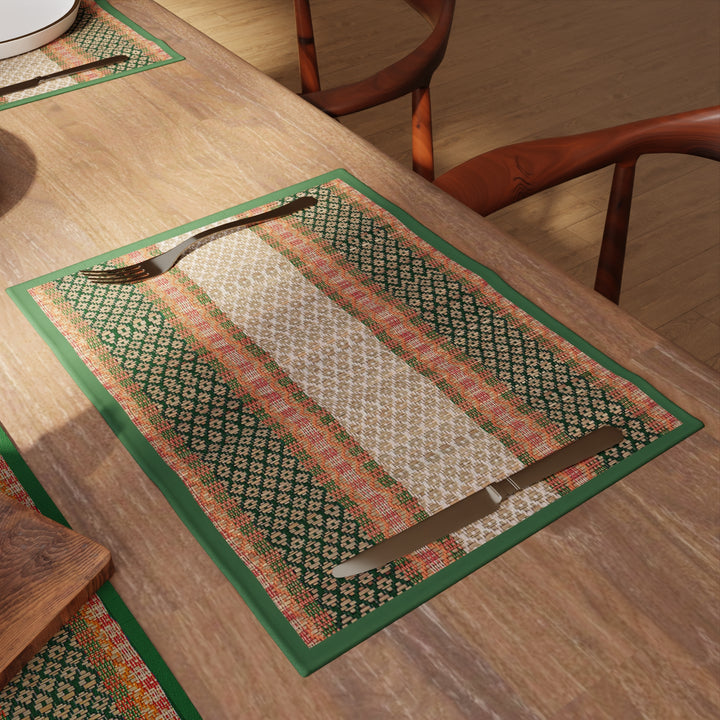 Madur Kathi Green Table Runner+Placemat (Pack of 7)