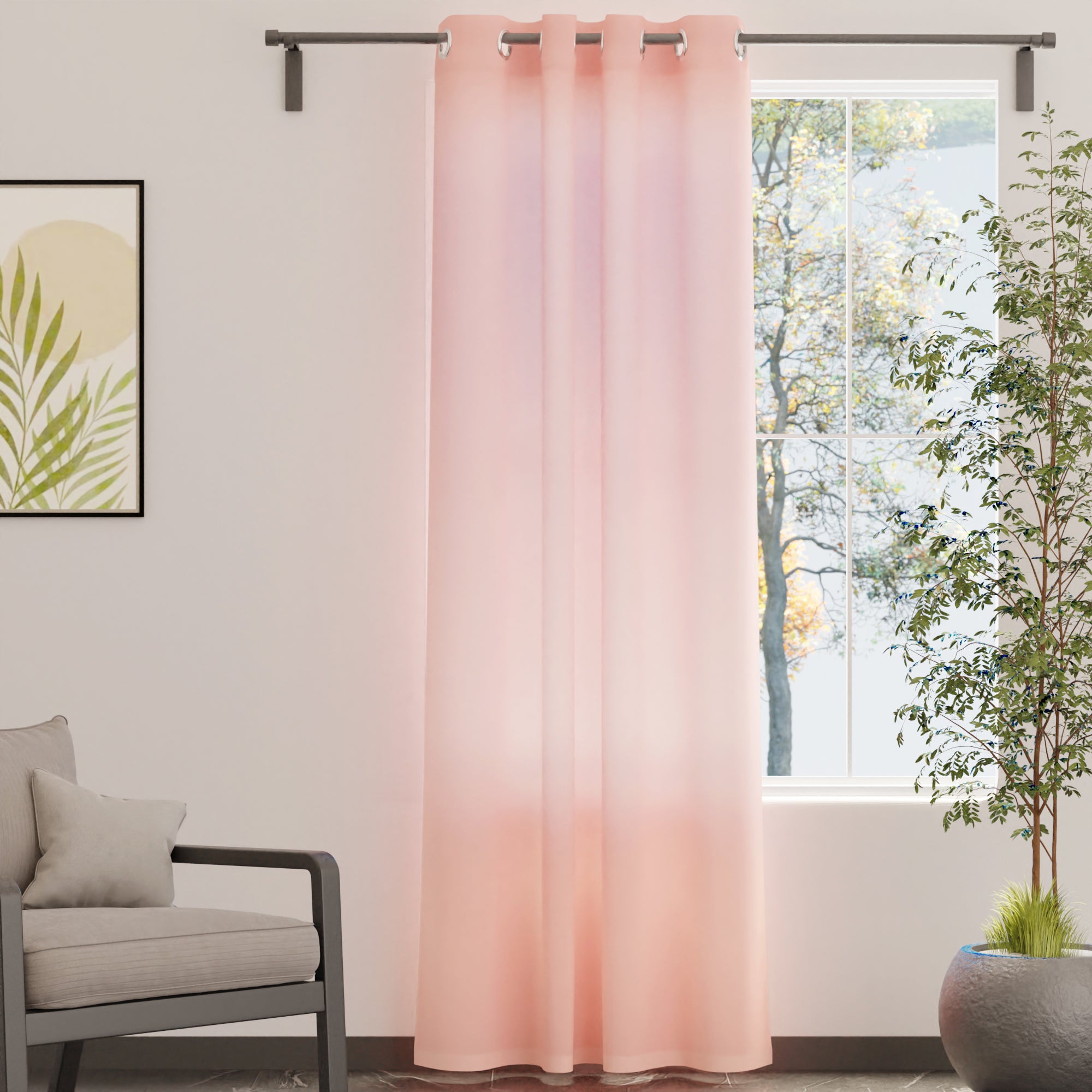 Canvas Powder Pink Curtain (Pack of 1)