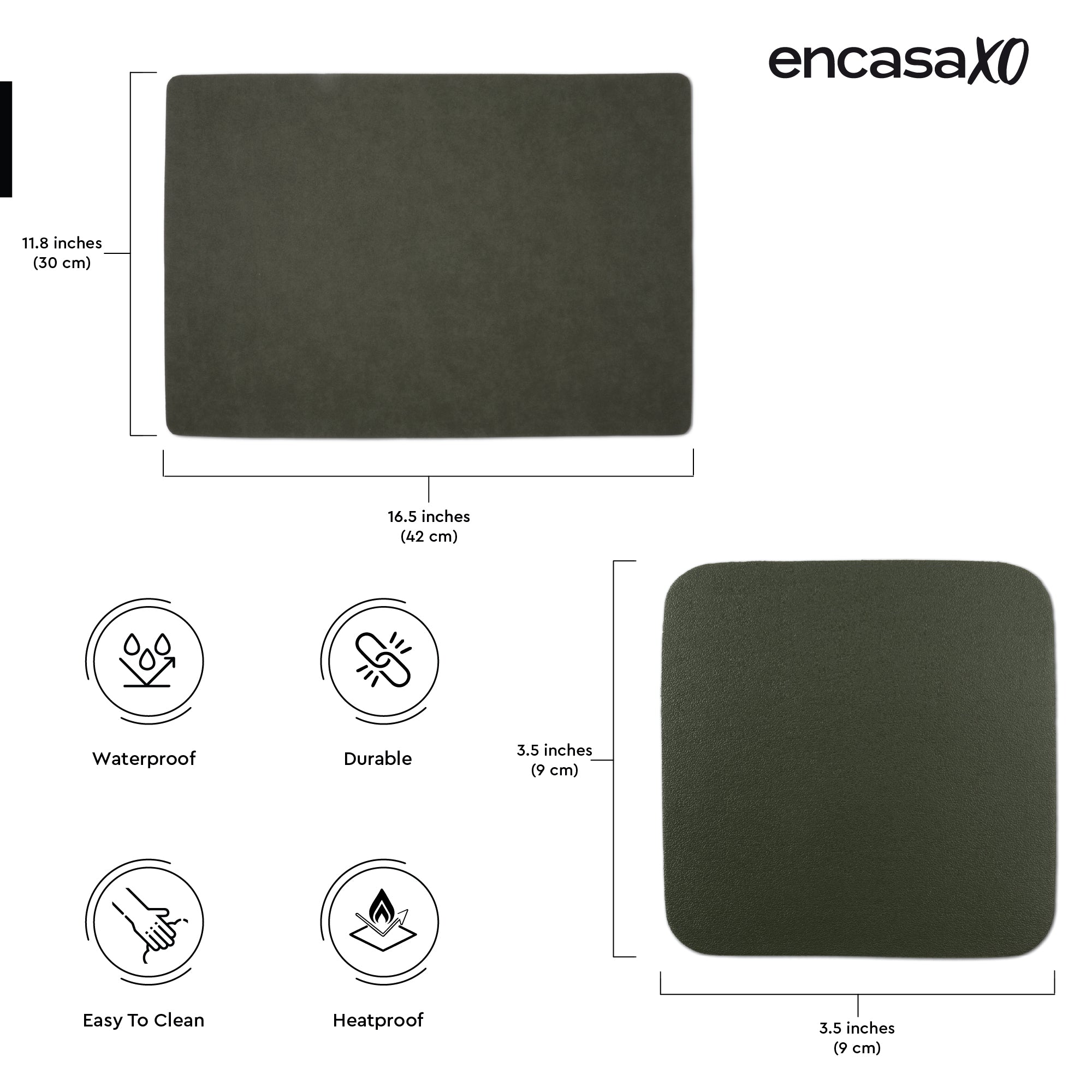 2 Sided Leather Olive Placemat + Coaster