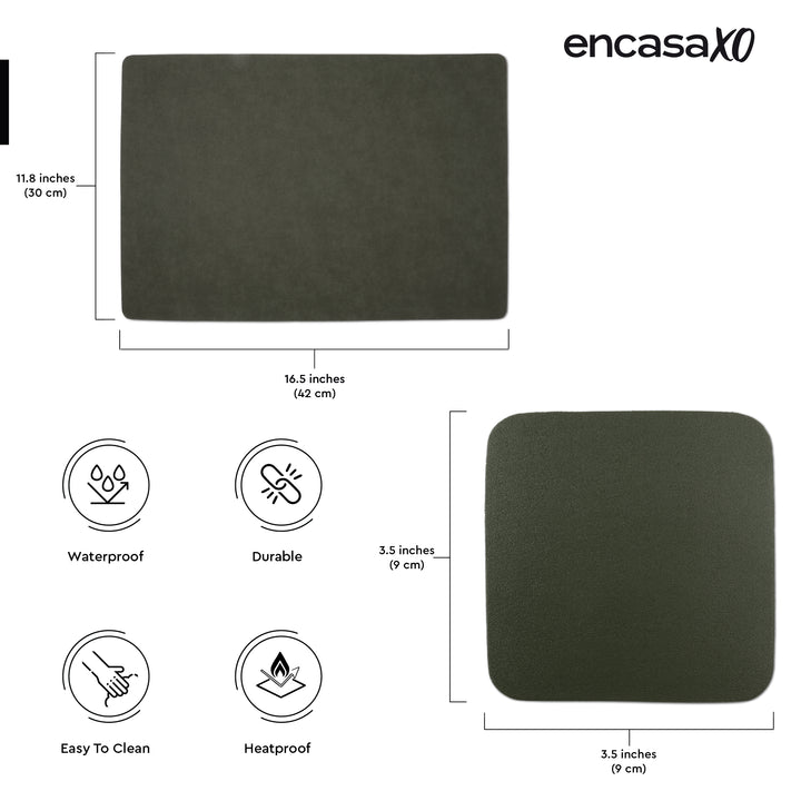 2 Sided Leather Olive Placemat + Coaster
