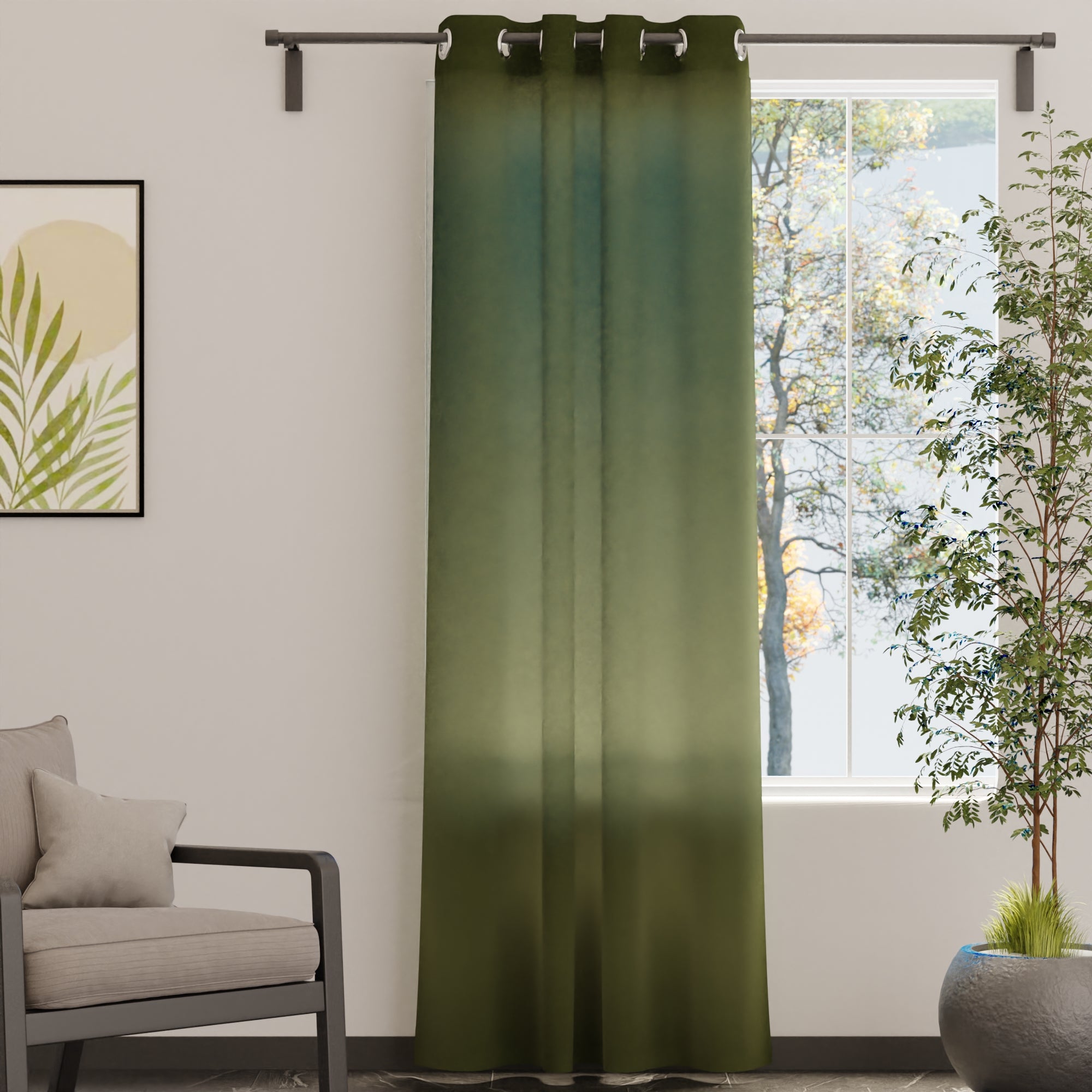 Canvas Leaf Green Curtain (Pack of 1)