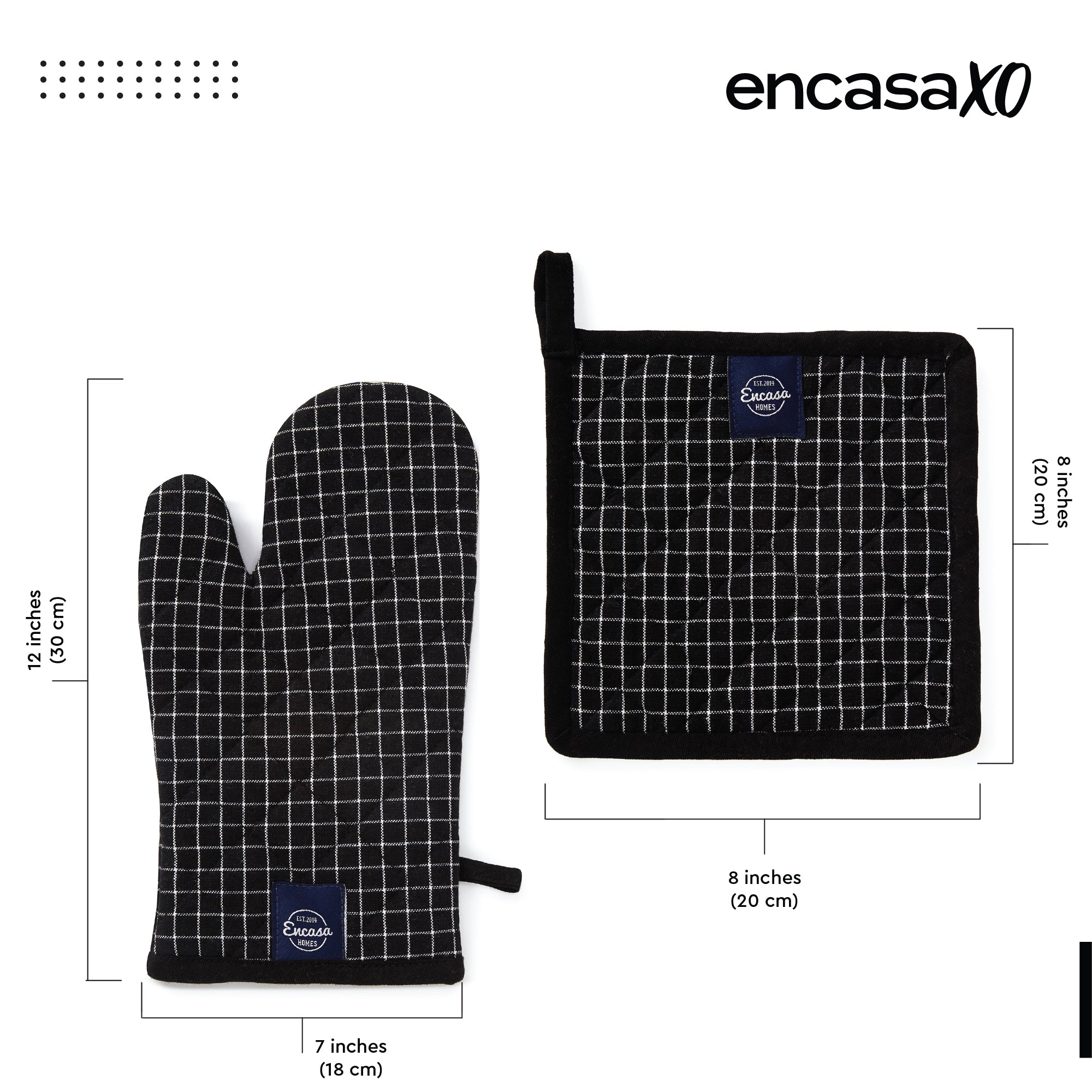 Cotton Butcher Checks Black Oven Glove & Pot Holder