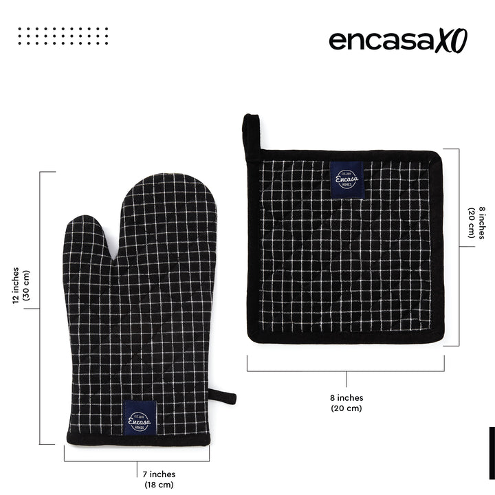 Cotton Butcher Checks Black Oven Glove & Pot Holder