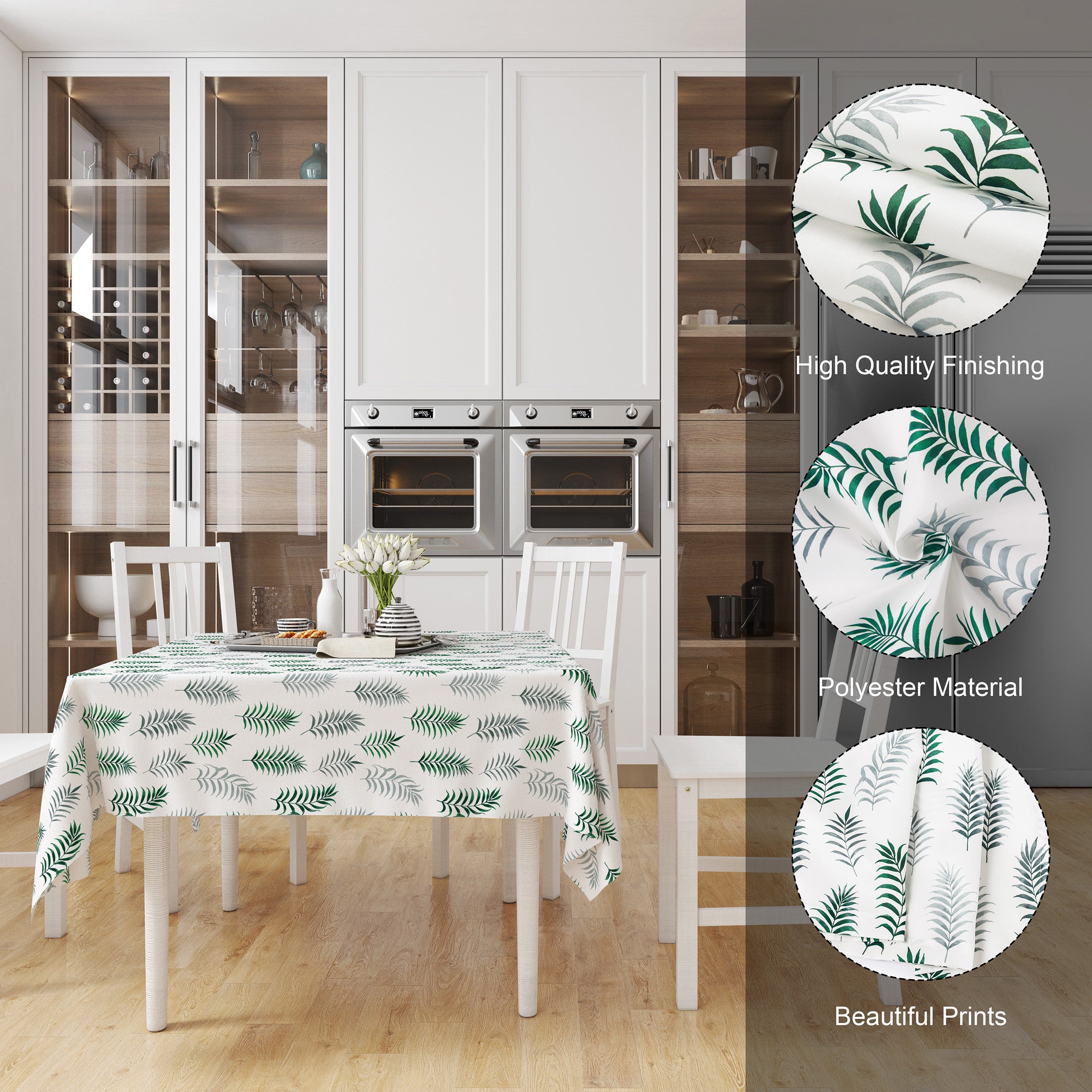 Polyester Palm Green Table Cloth (Pack of 1)