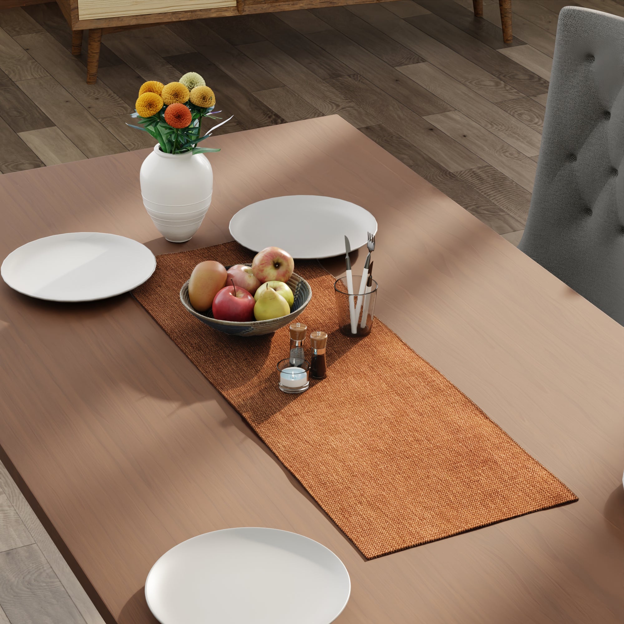 Chenille Peach Table Runner