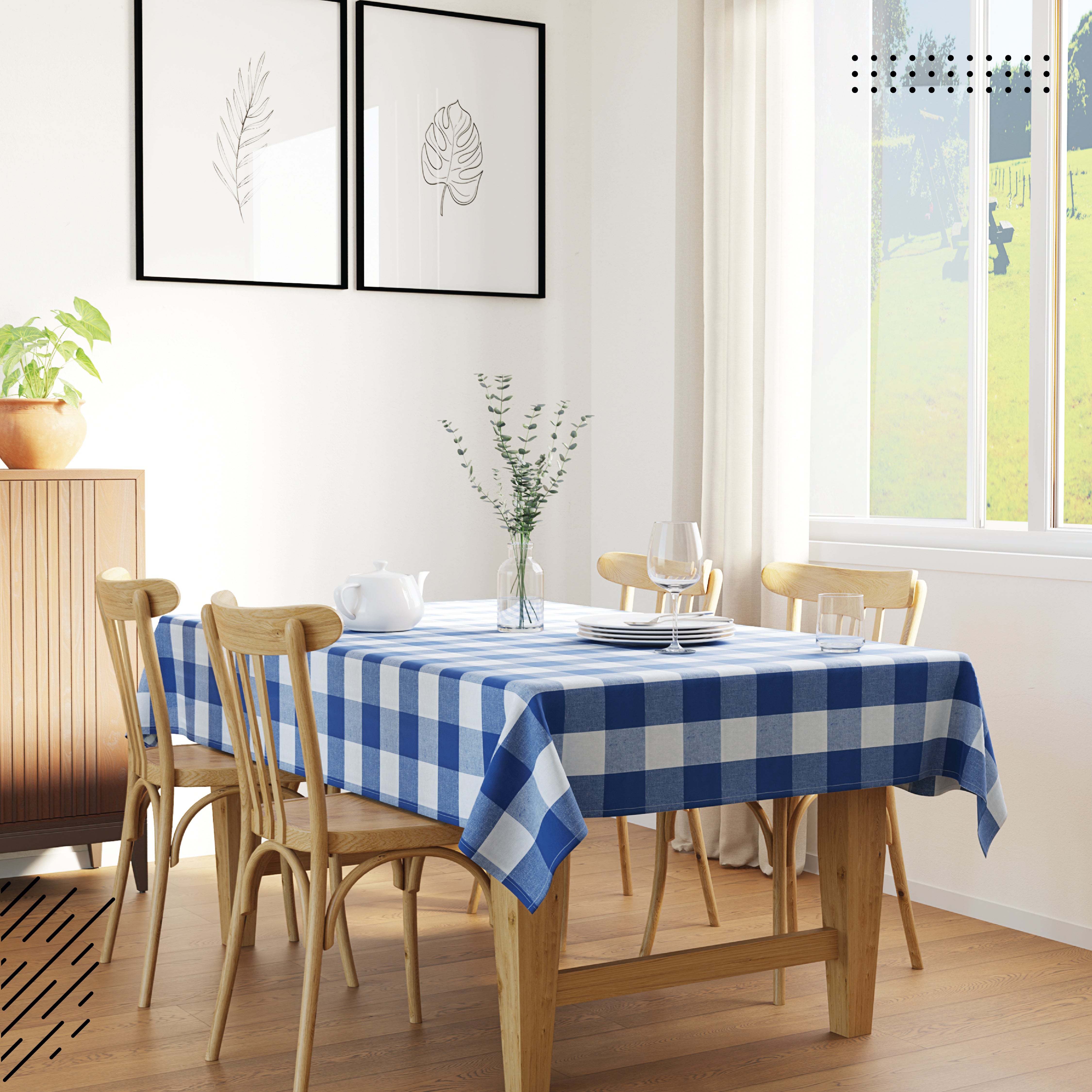 Cotton Buffalo Blue Checks Table Cloth (Pack of 1)