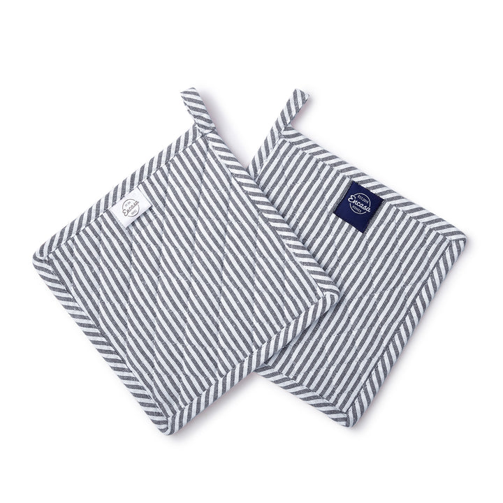 Cotton Ticking Navy Blue Pot Holders (Pack of 2)