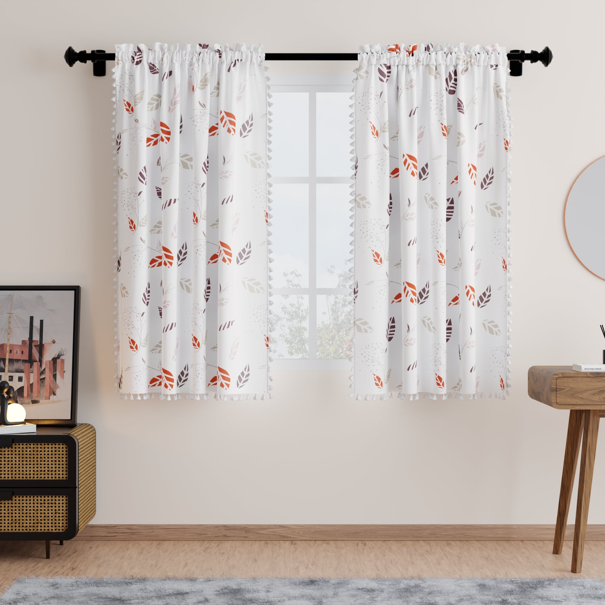 Polyester Boho Leaves Curtain (Pack of 2)