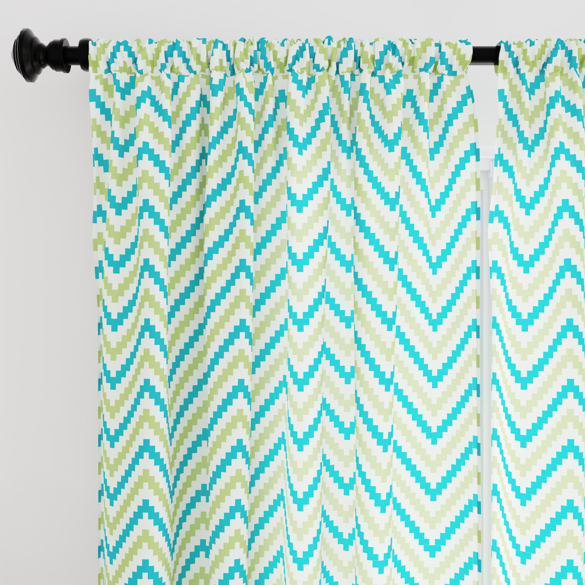 Polyester Chevron 1 Green Curtain (Pack of 2)