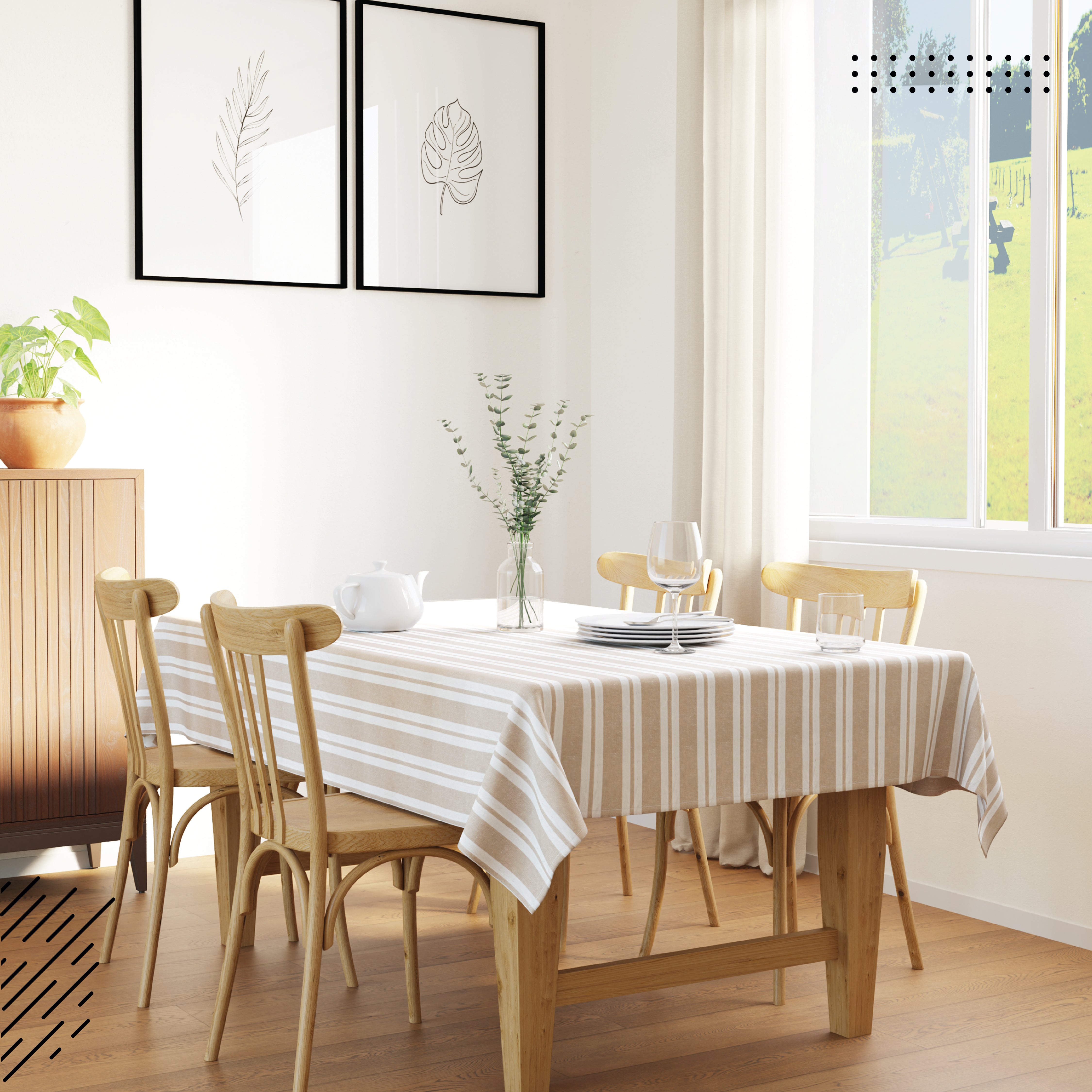 Cotton Franca Beige Stripes Table Cloth (Pack of 1)