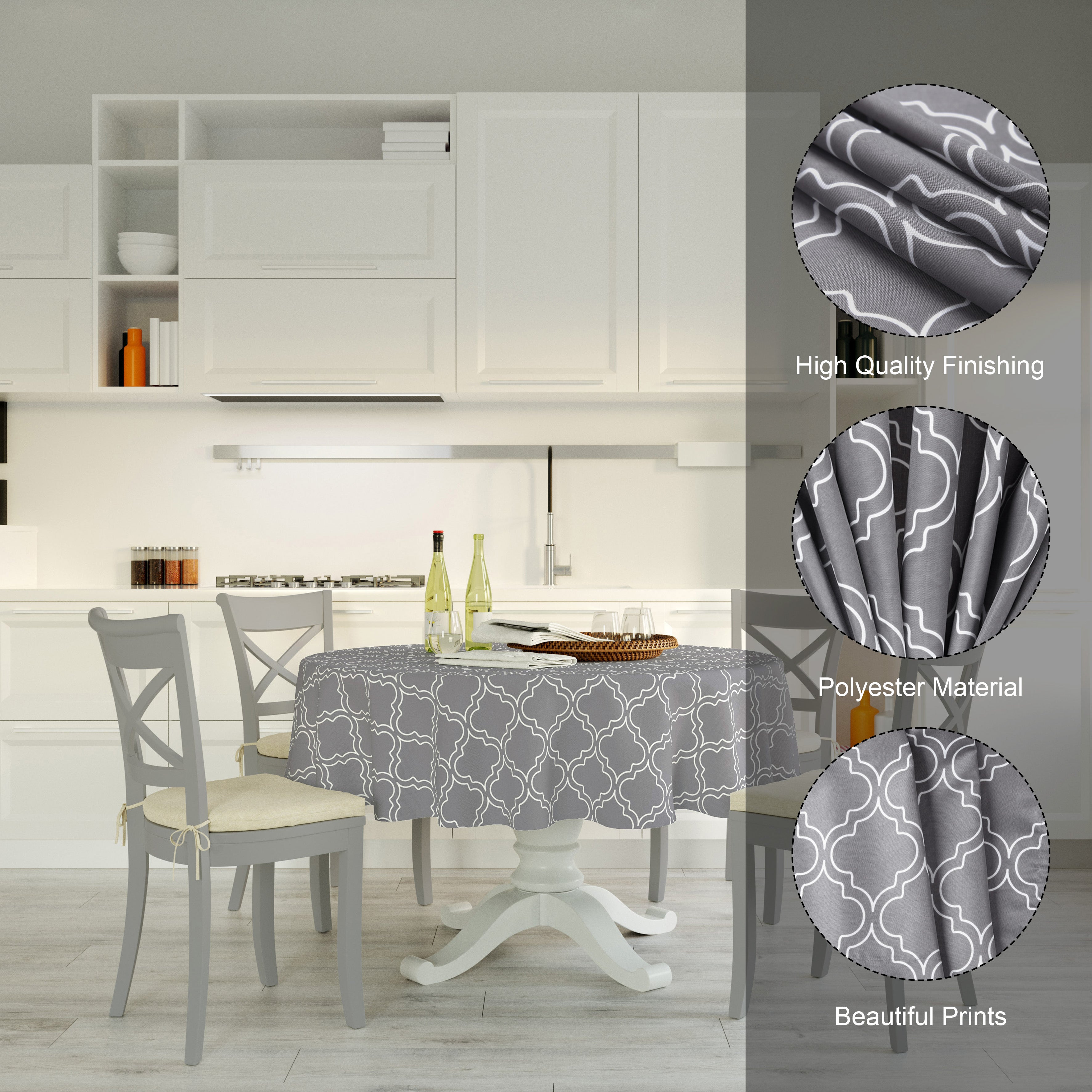 Polyester Grey Trellis Table Cloth (Pack of 1)