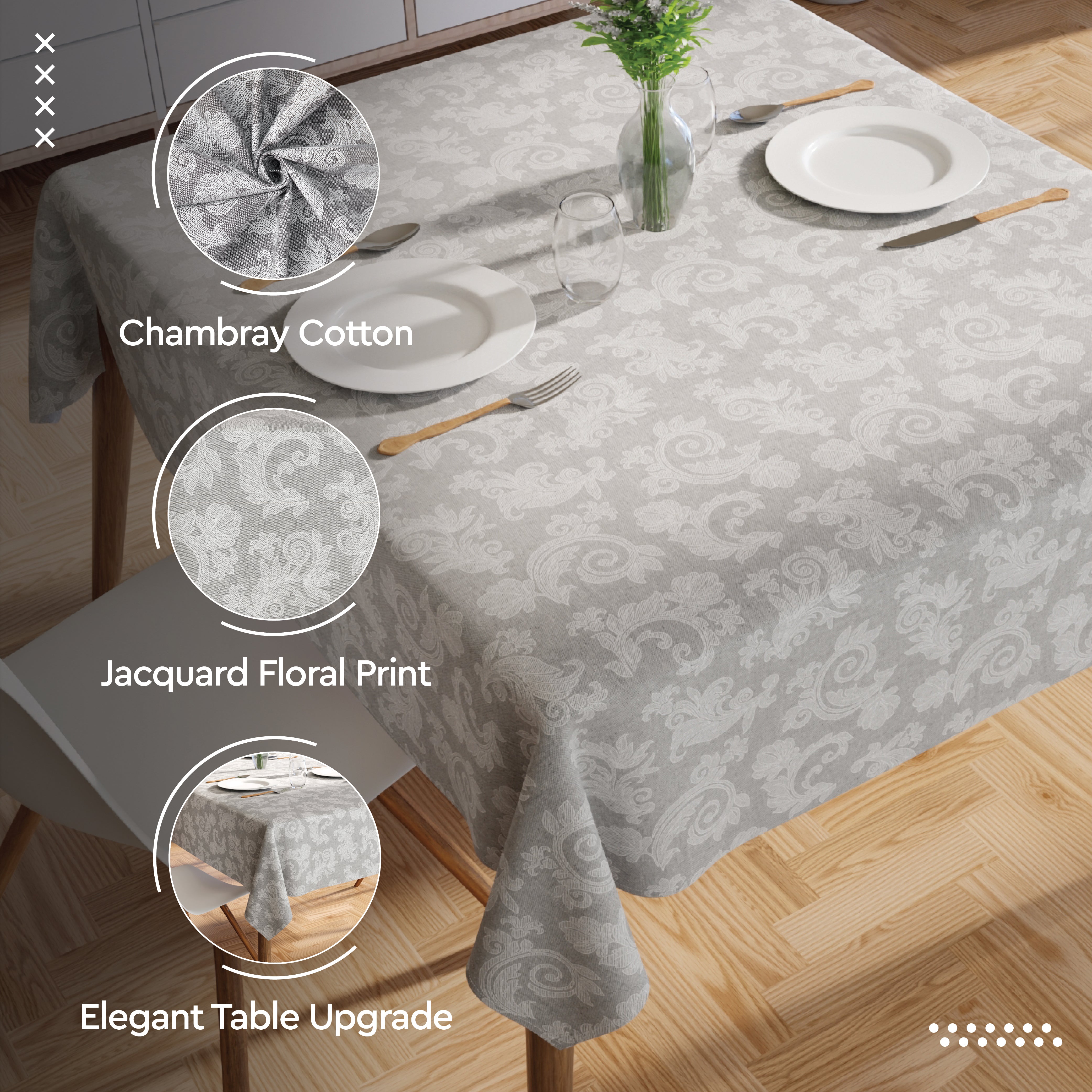 Cotton Grey Table Cloth (Pack of 1)