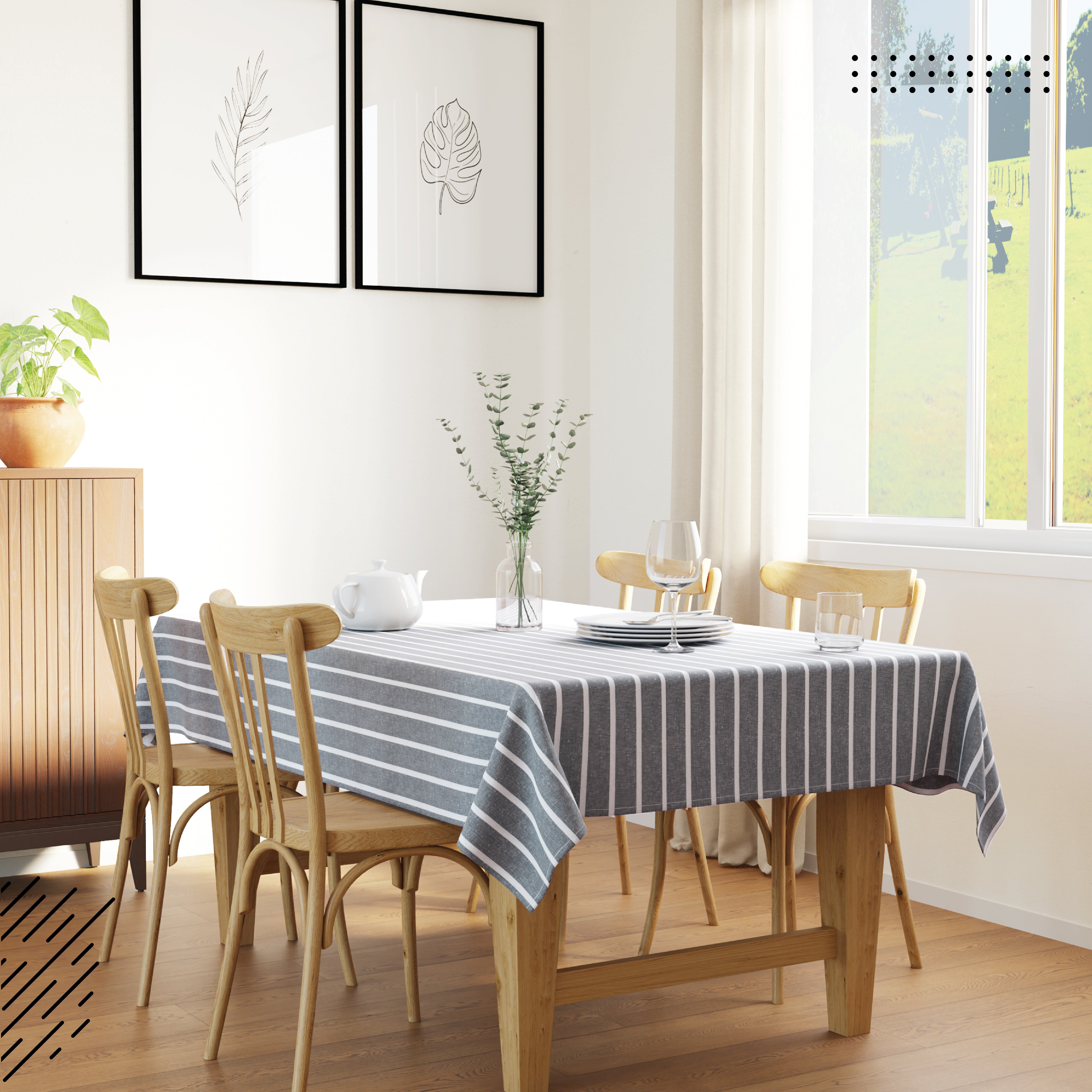 Cotton Roma Grey Stripes Table Cloth (Pack of 1)