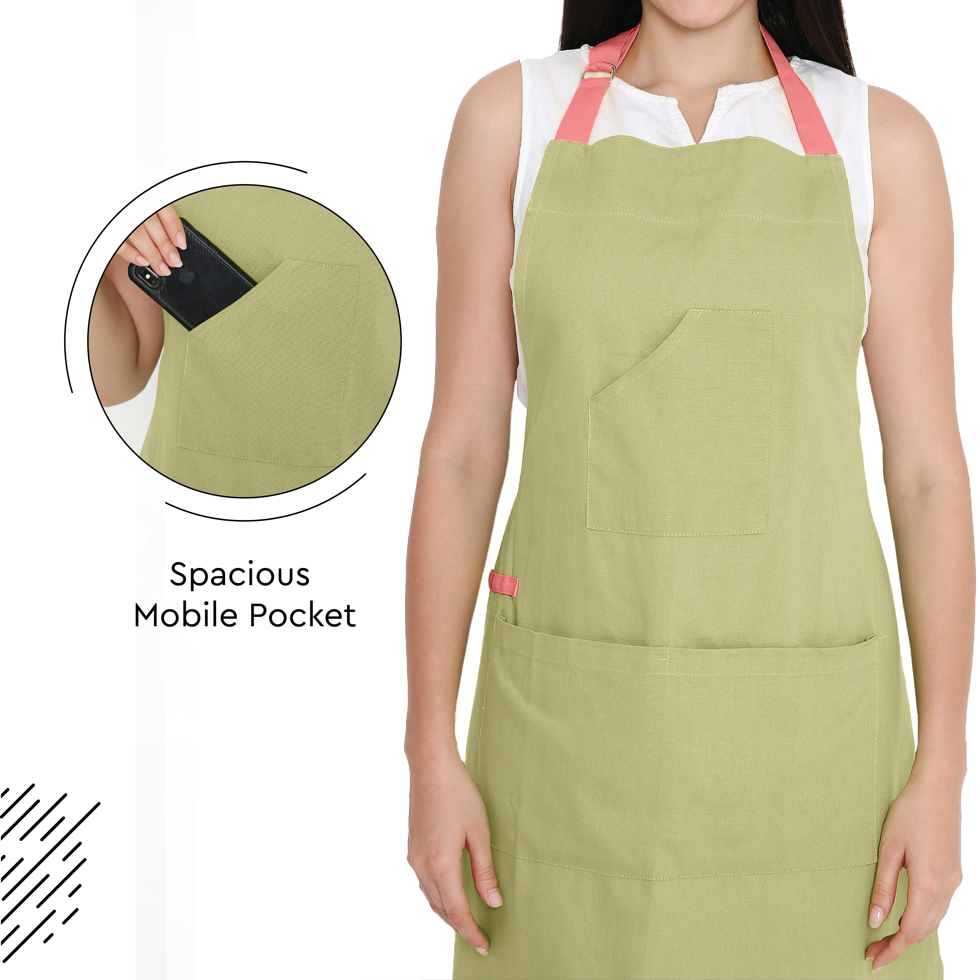 Yarn Dyed Cotton Sage & Coral Apron (Pack of 1)