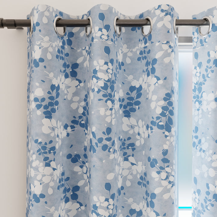 Blackout Polyester L2 Blue Curtain (Pack of 2)