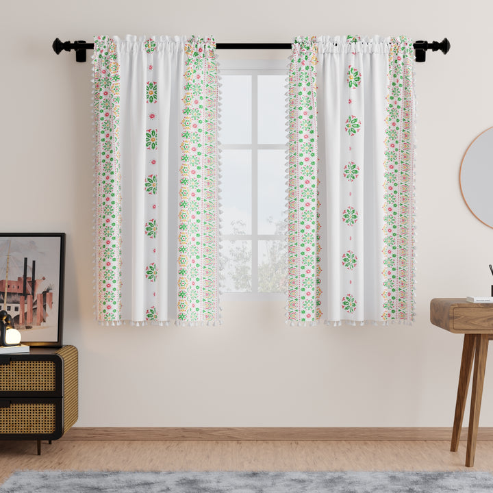 Polyester Boho Bright Green Curtain (Pack of 2)