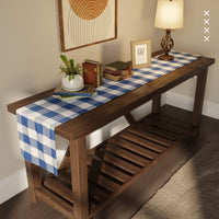 Cotton Buffalo Blue Checks Table Runner (Pack of 1)