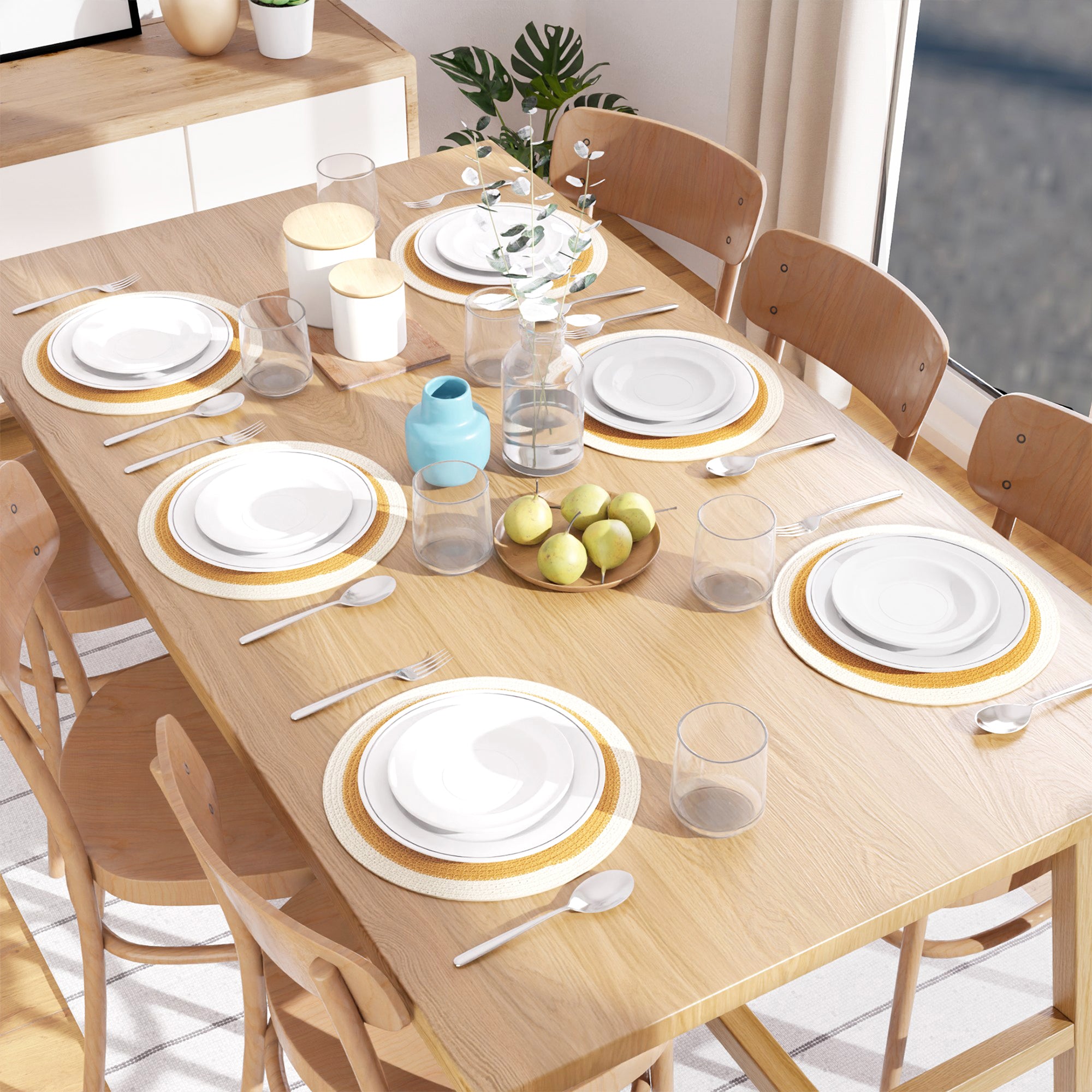 Cotton Yellow & Off White Placemat (Pack of 6)