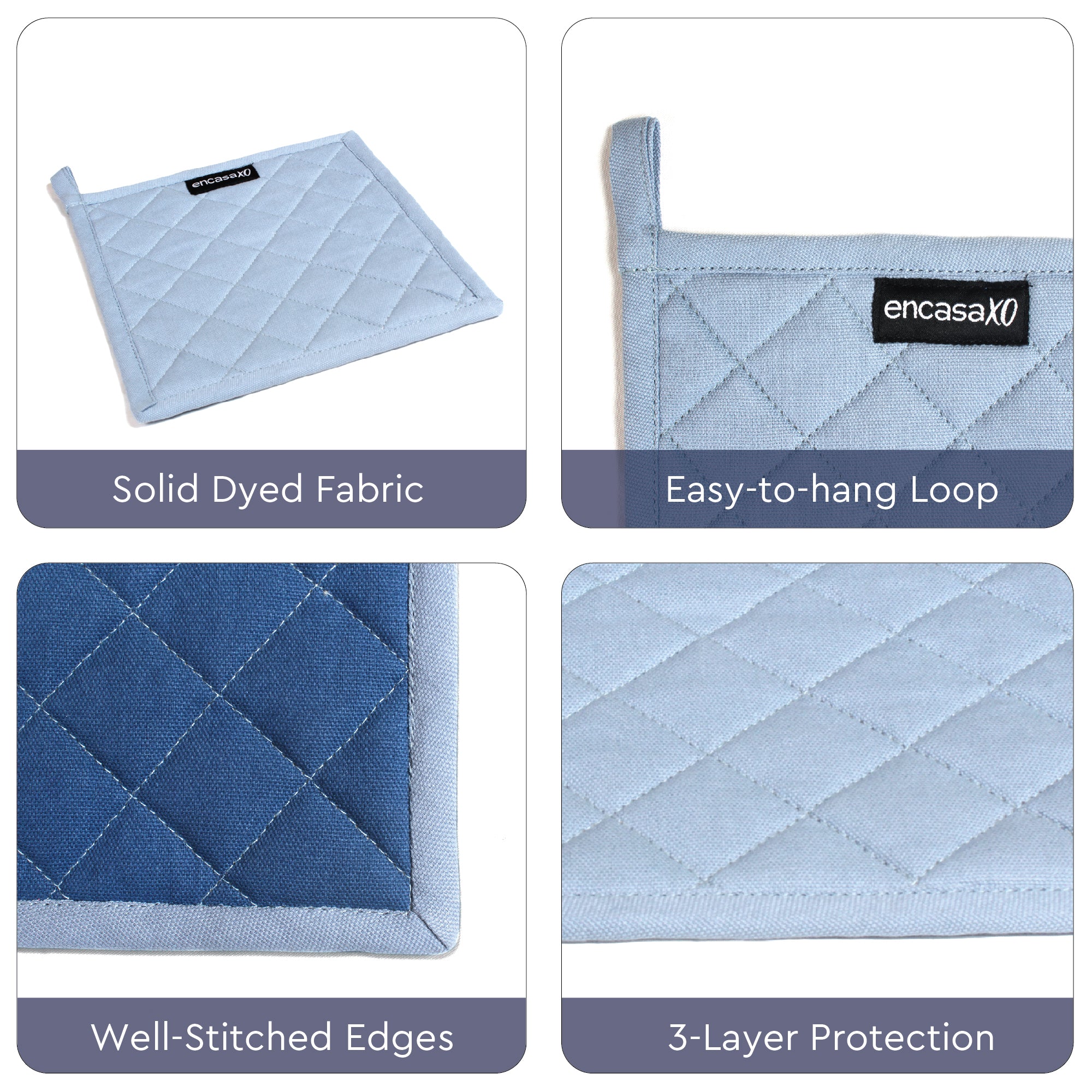 Yarn Dyed Cotton B Grey & Cobalt Blue Potholder (Pack of 2)