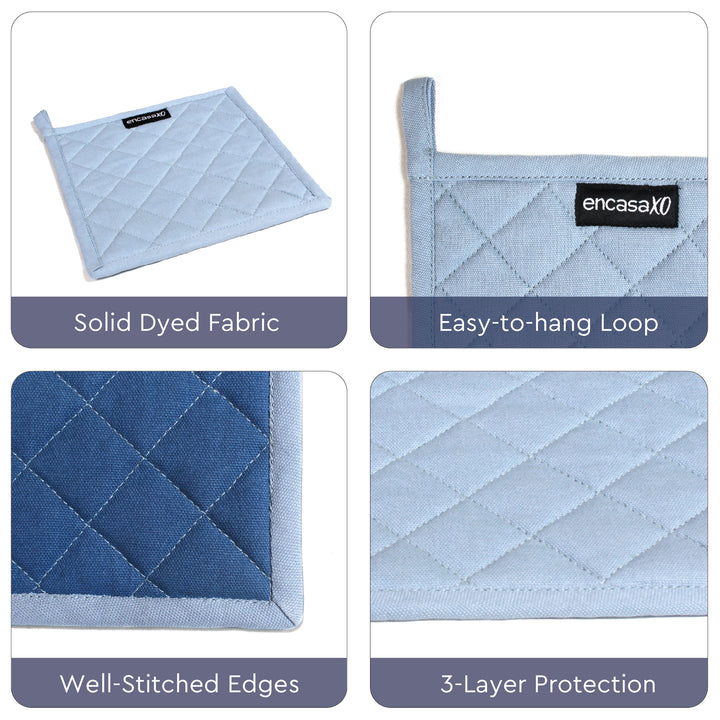 Yarn Dyed Cotton B Grey & Cobalt Blue Potholder (Pack of 2)