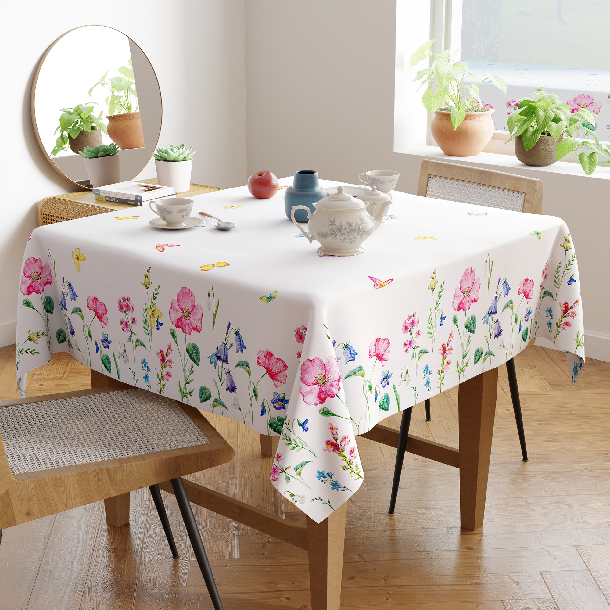 Polyester Pink Butterflies Printed Table Cloth