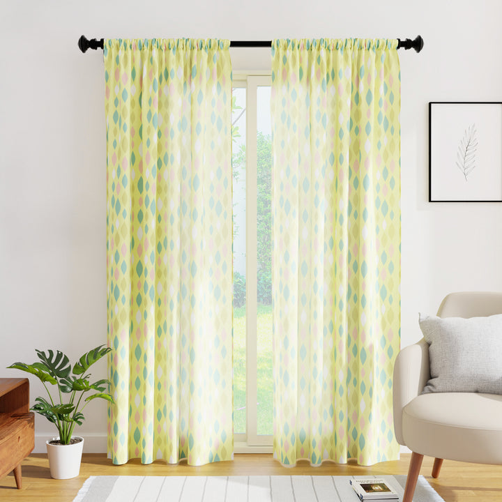 Polyester Teardrops Lemon Curtain (Pack of 2)