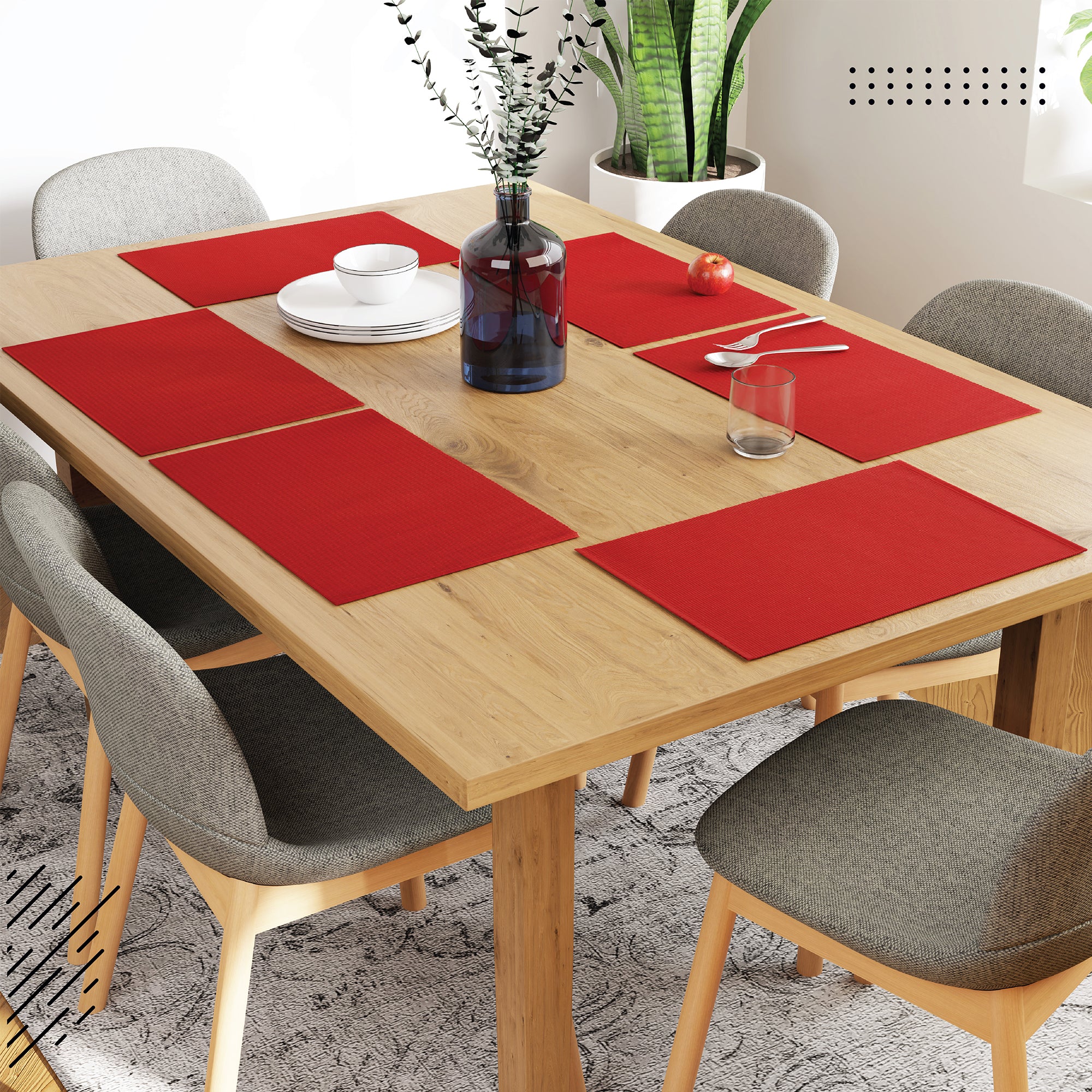Cotton Solid Red Placemat (Pack of 6)