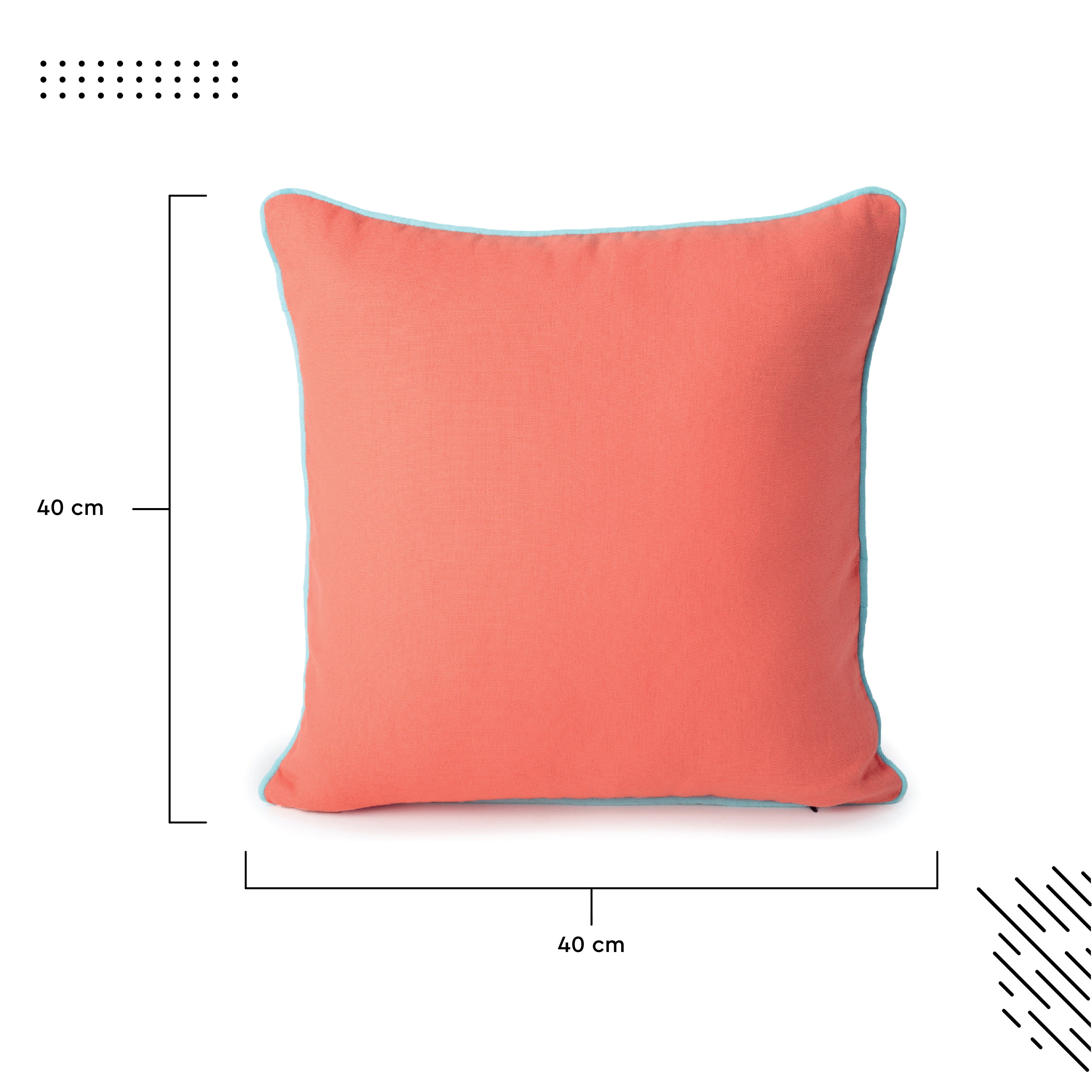 Cotton Egg Blue+Coral Cushion Cover (Pack of 2)