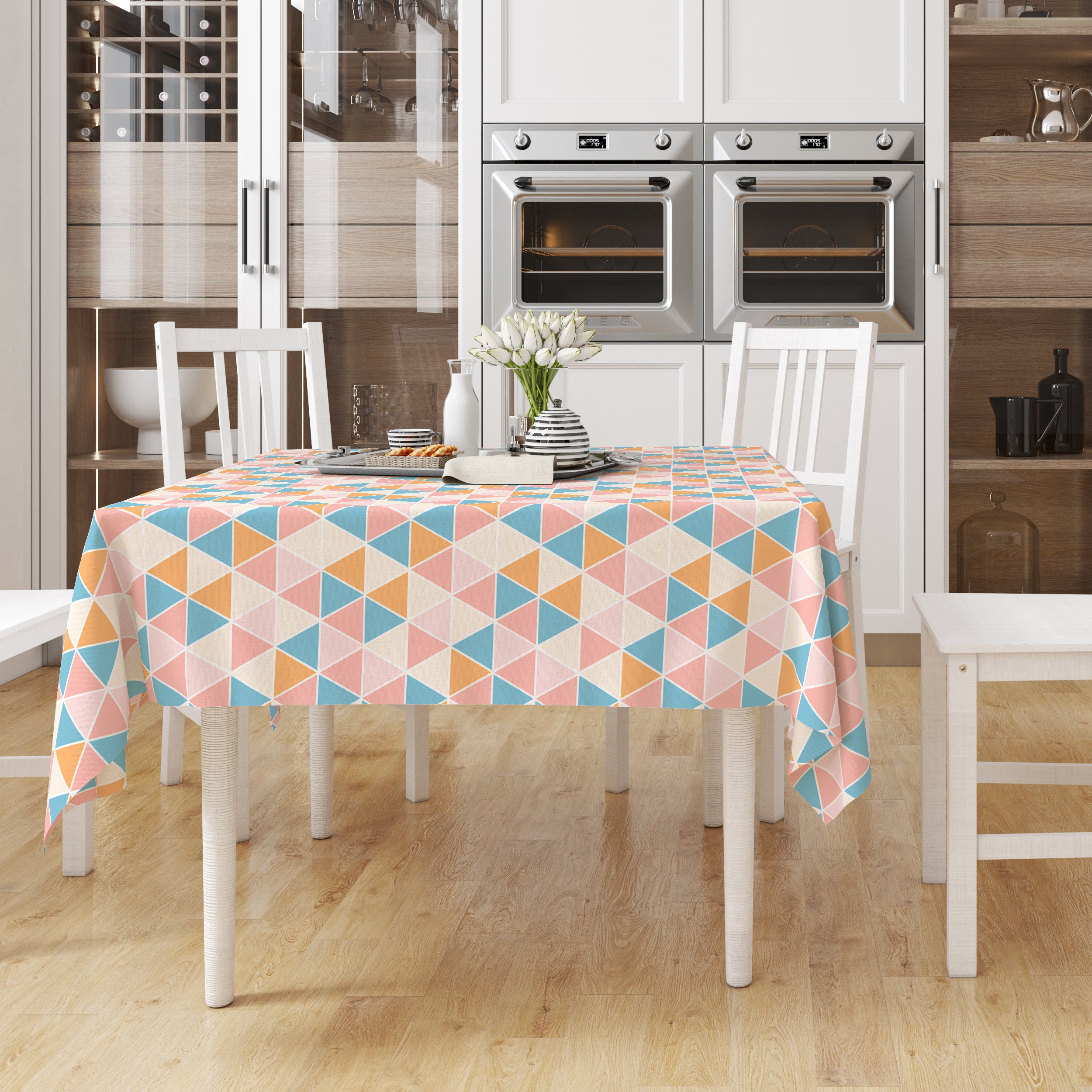 Polyester Big Triangles Apricot Table Cloth (Pack of 1)