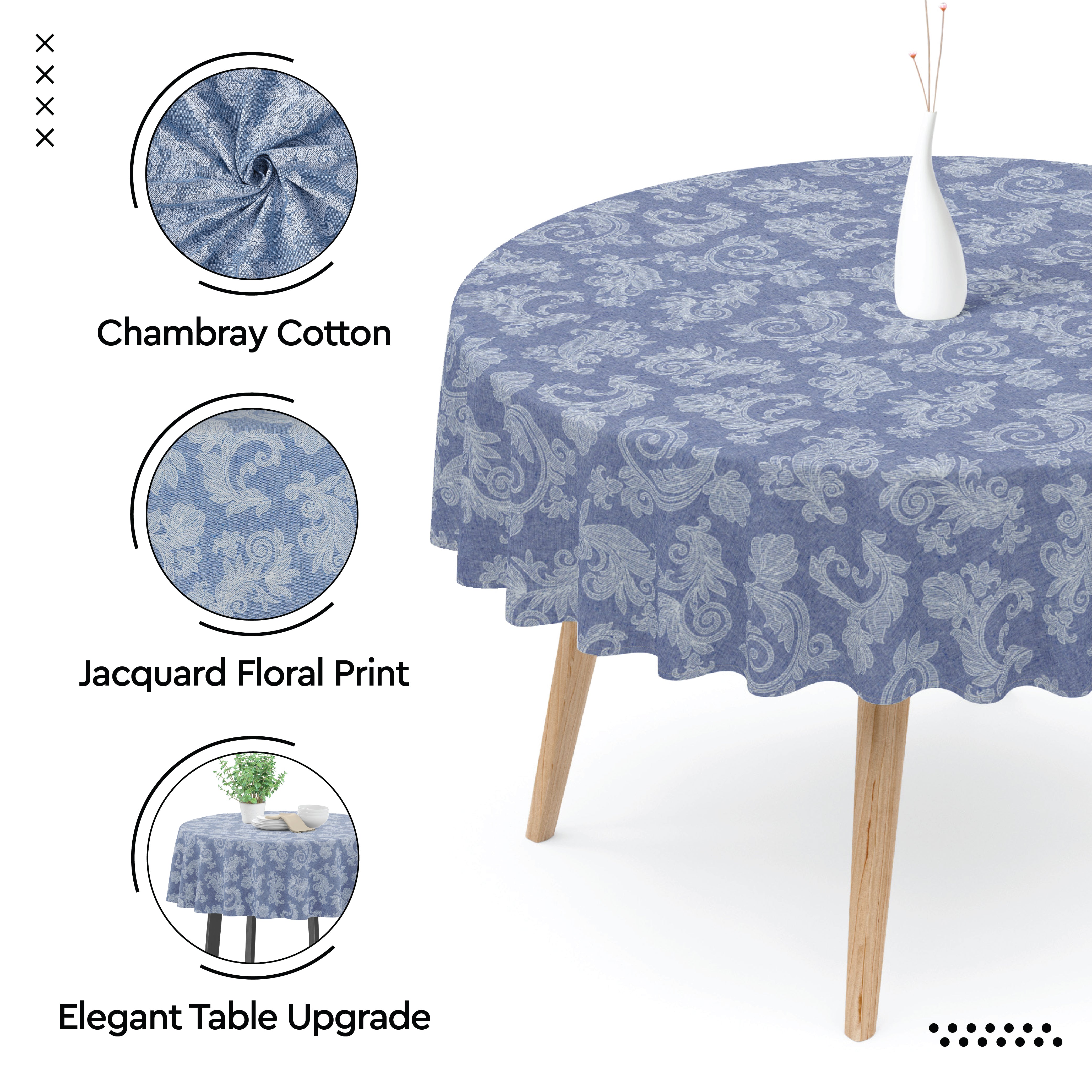 Cotton chambray Blue Table Cloth (Pack of 1)