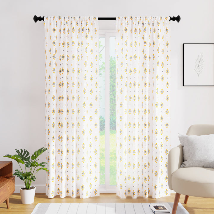Polyester Diamond Yellow Curtain (Pack of 2)