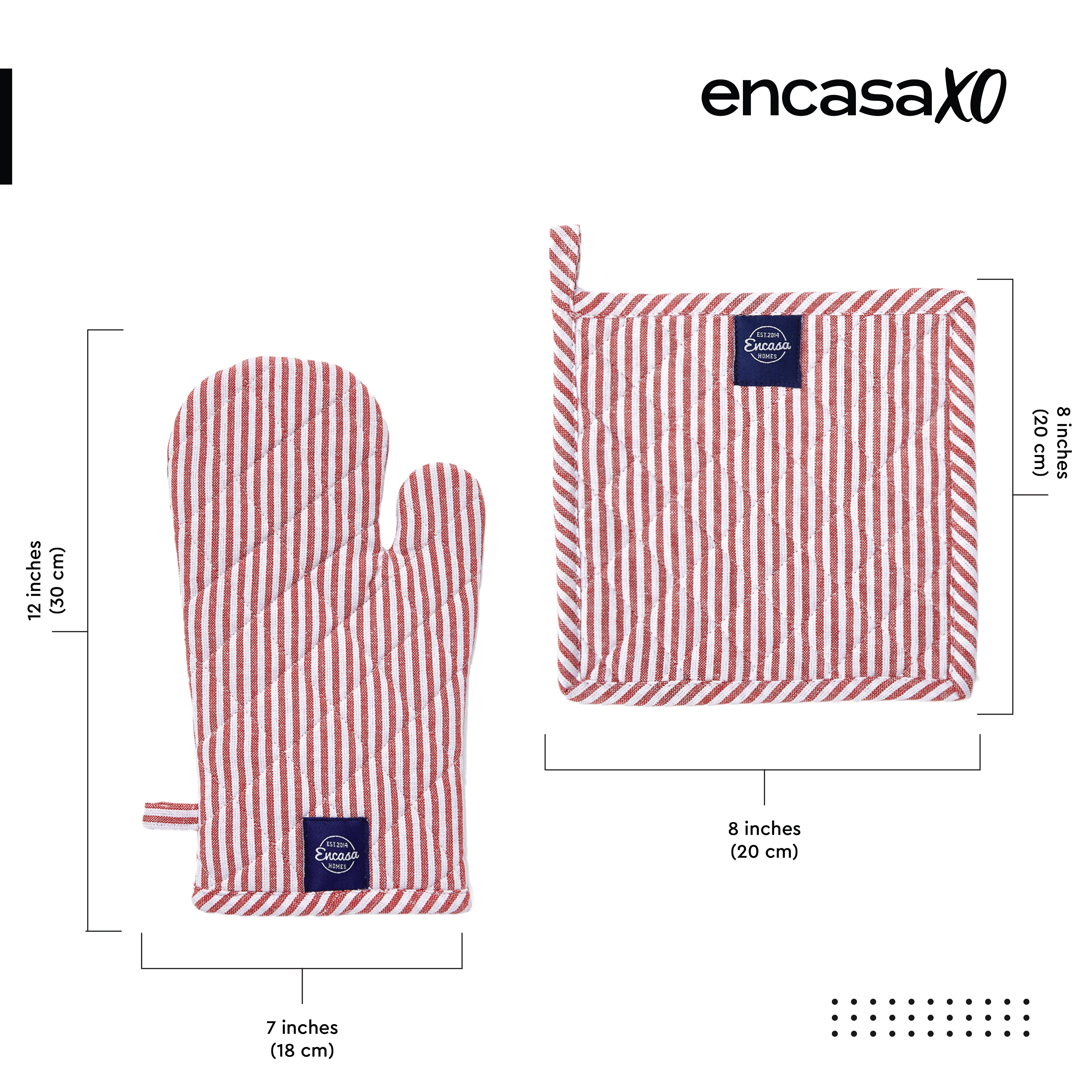 Cotton Ticking Red Oven Glove & Pot Holder