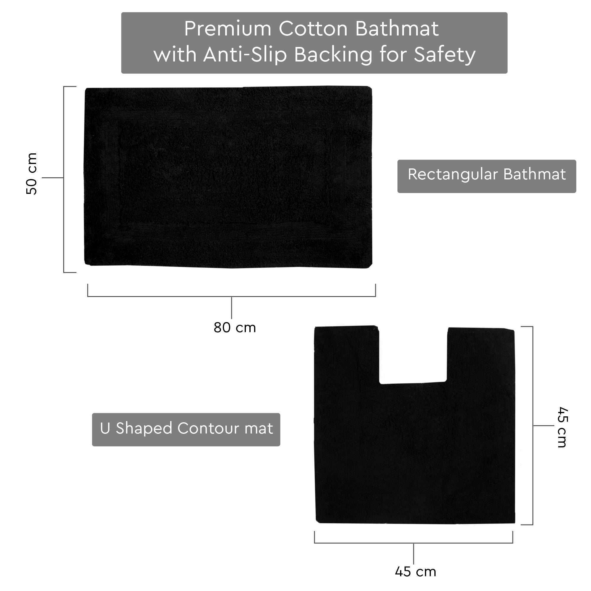 Cotton Black Bathmat (Pack of 2)