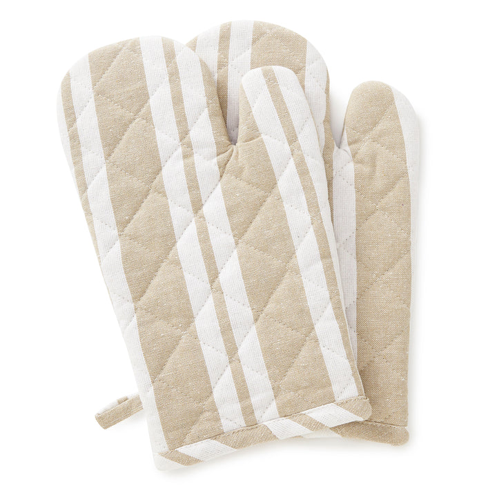 Cotton Franca Beige Stripes Oven Gloves (Pack of 2)