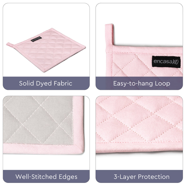 Yarn Dyed Cotton Light Pink & Light Grey Potholder (Pack of 2)