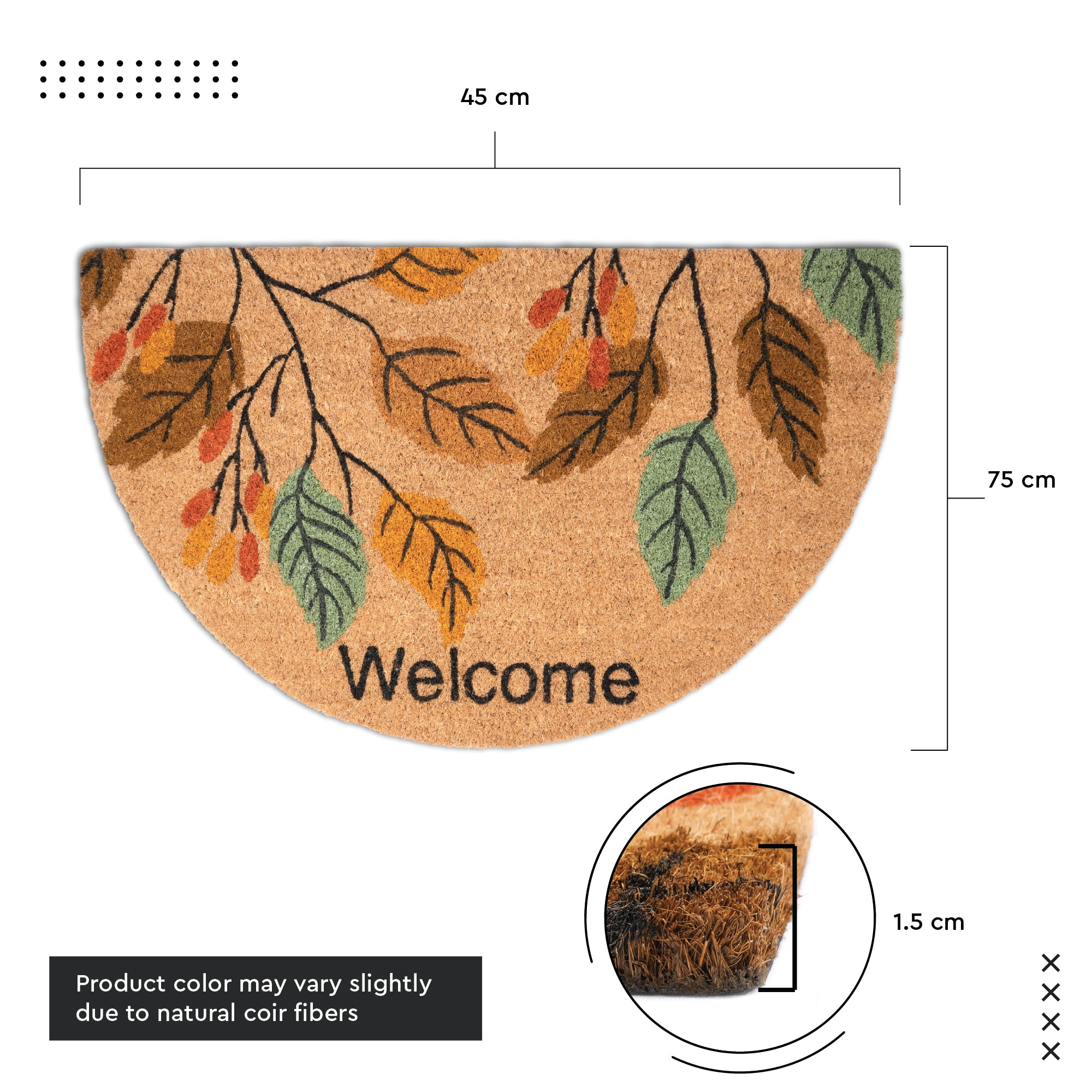 Coir Welcome Leaf Half Door Mat (Pack of 1)