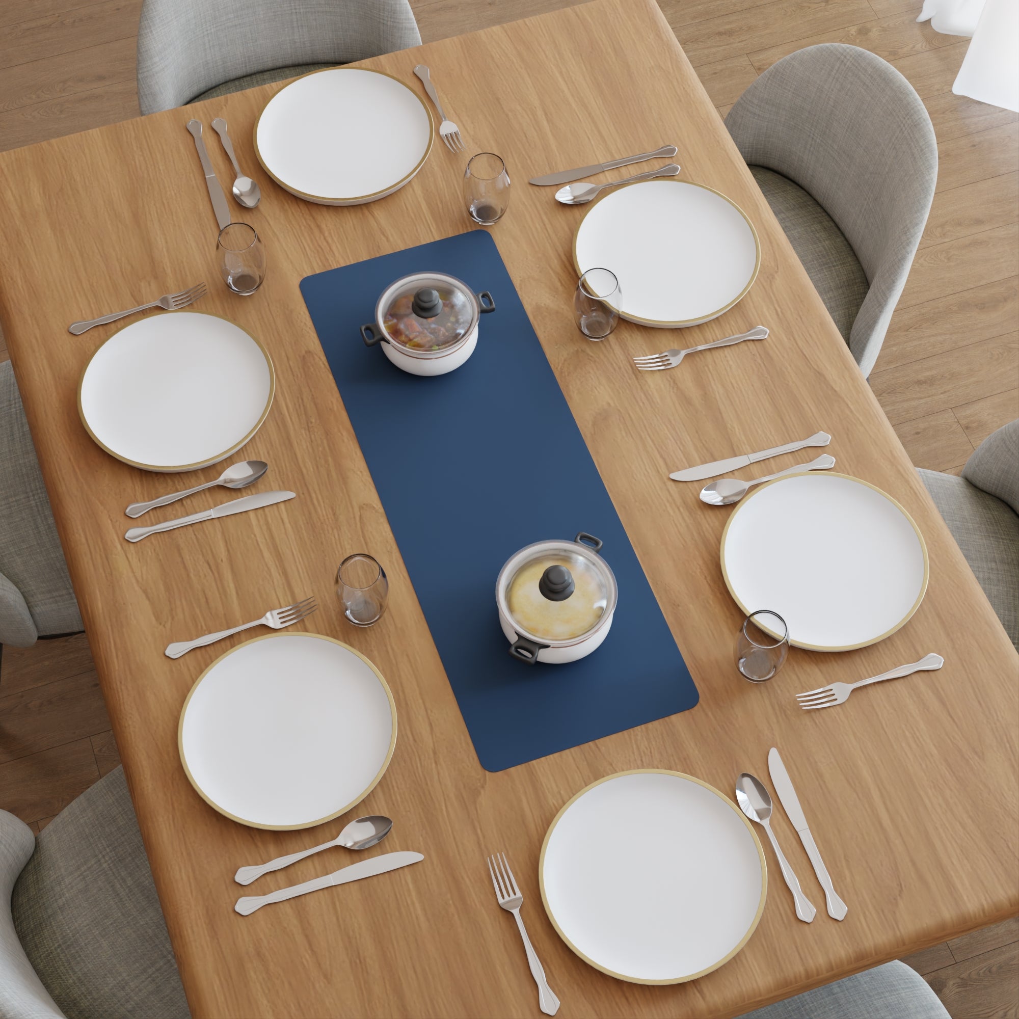 2 Sided Leather Grey & Blue Table Runner (Pack of 1)