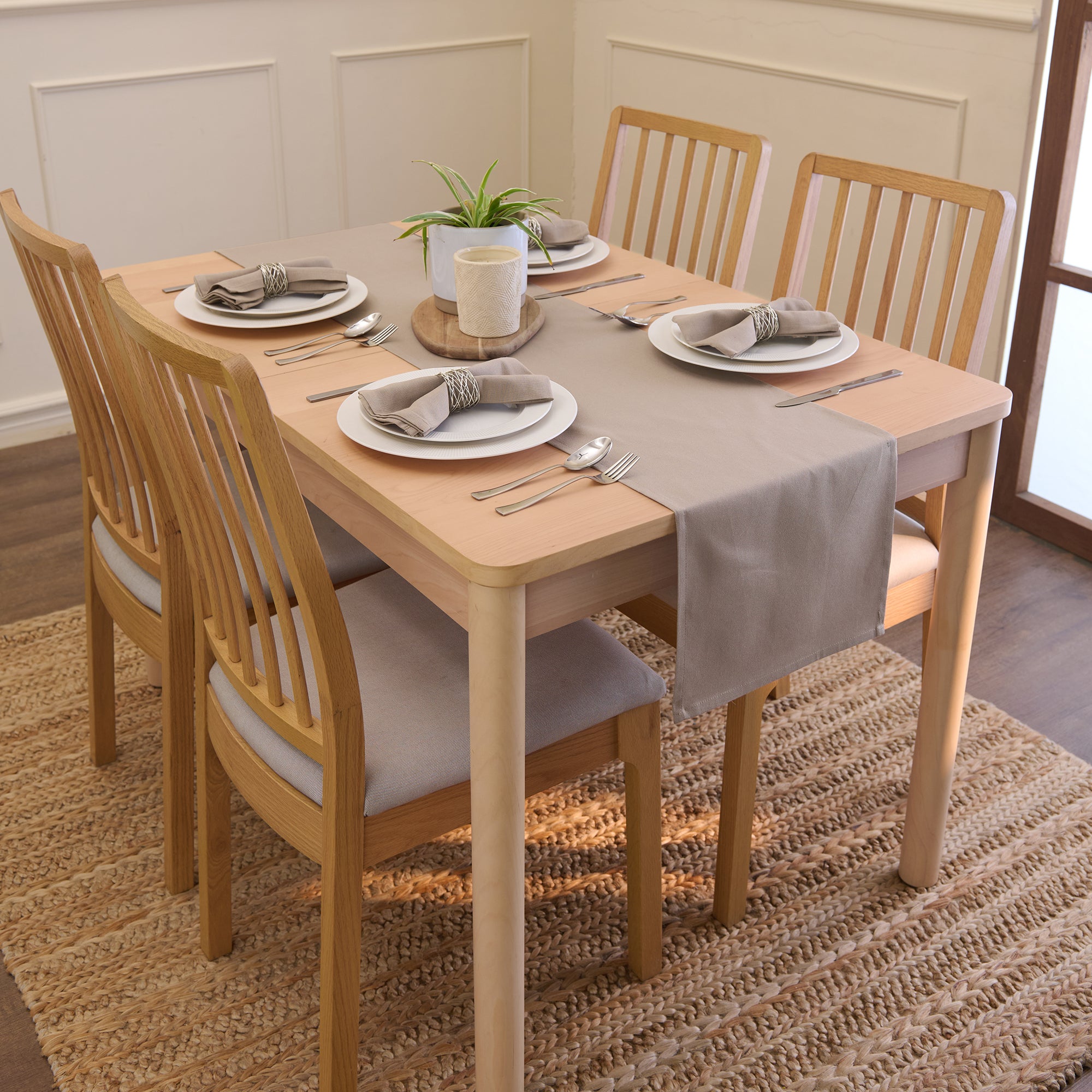 Cotton Beige Table Runner (Pack of 1)