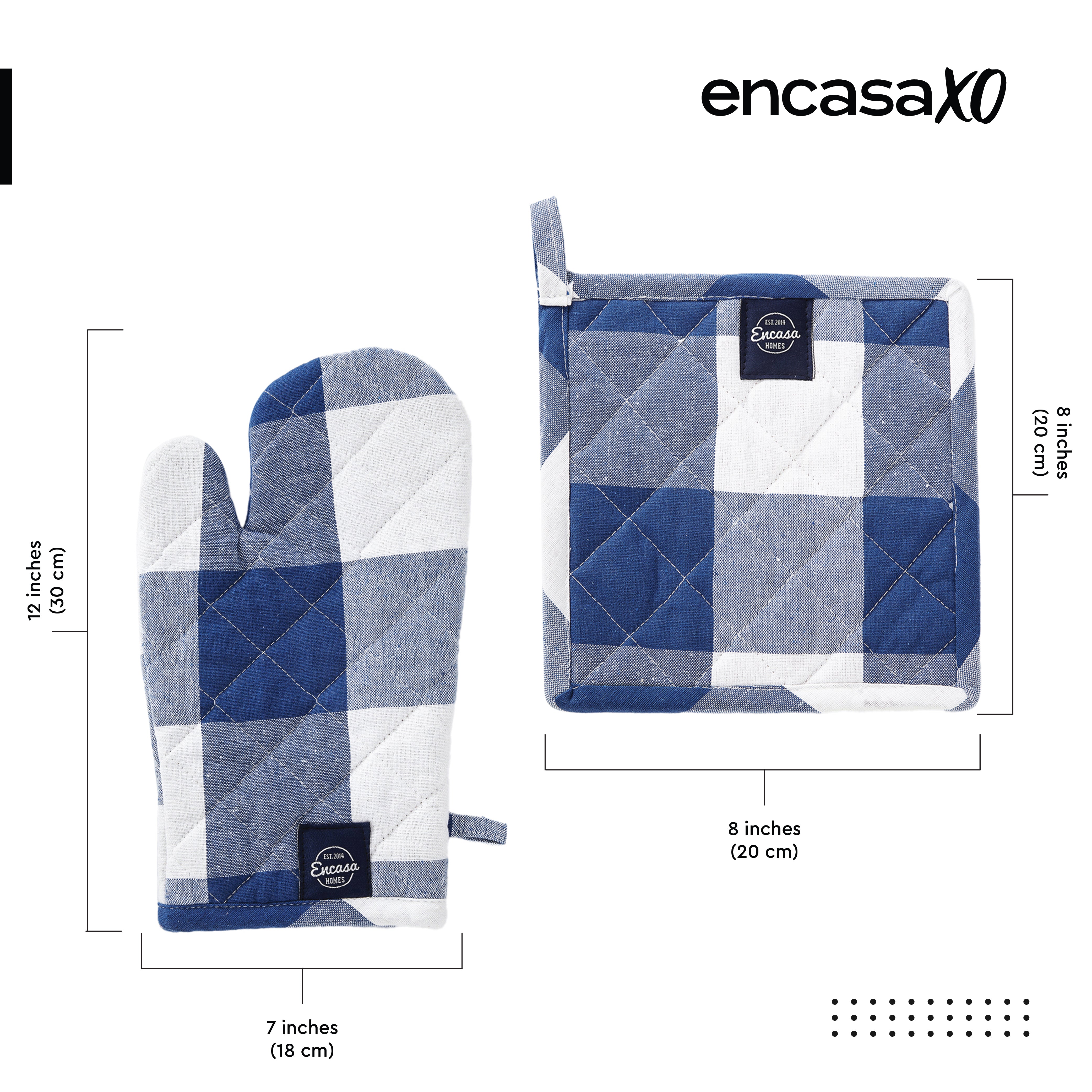 Cotton Buffalo Blue Checks Oven Glove & Pot Holder